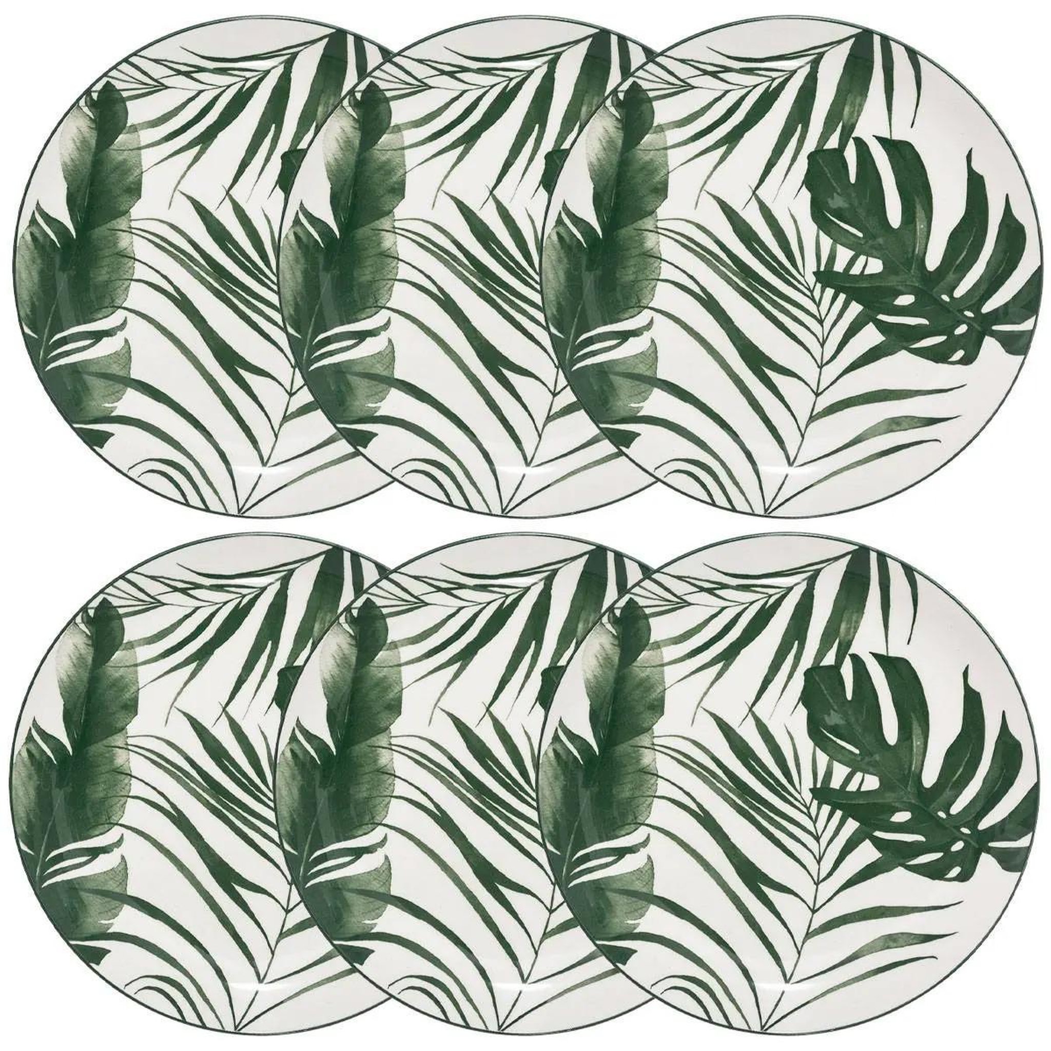 SECRET DE GOURMET Lot de 6 assiettes à dessert  palme  19cm vert