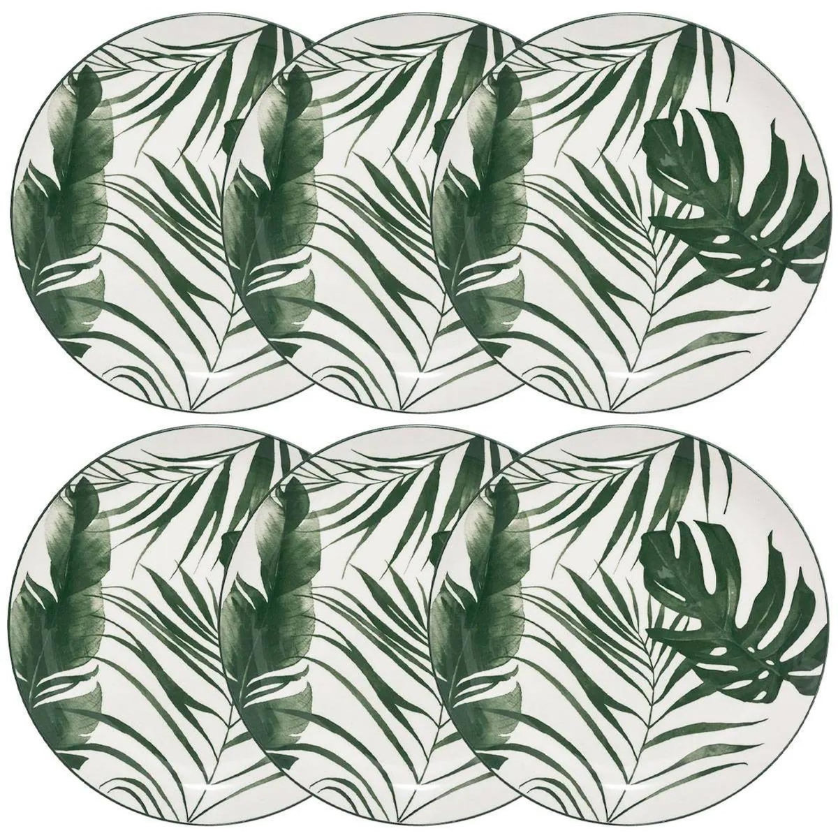 SECRET DE GOURMET Lot de 6 Assiettes à Dessert  Palme  19cm Vert