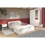 PARISOT Chambre complete adulte: Lit 160 x 200 cm + armoire 3 portes et 2 tiroirs + 2 chevets - Décor Blanc - PARISOT