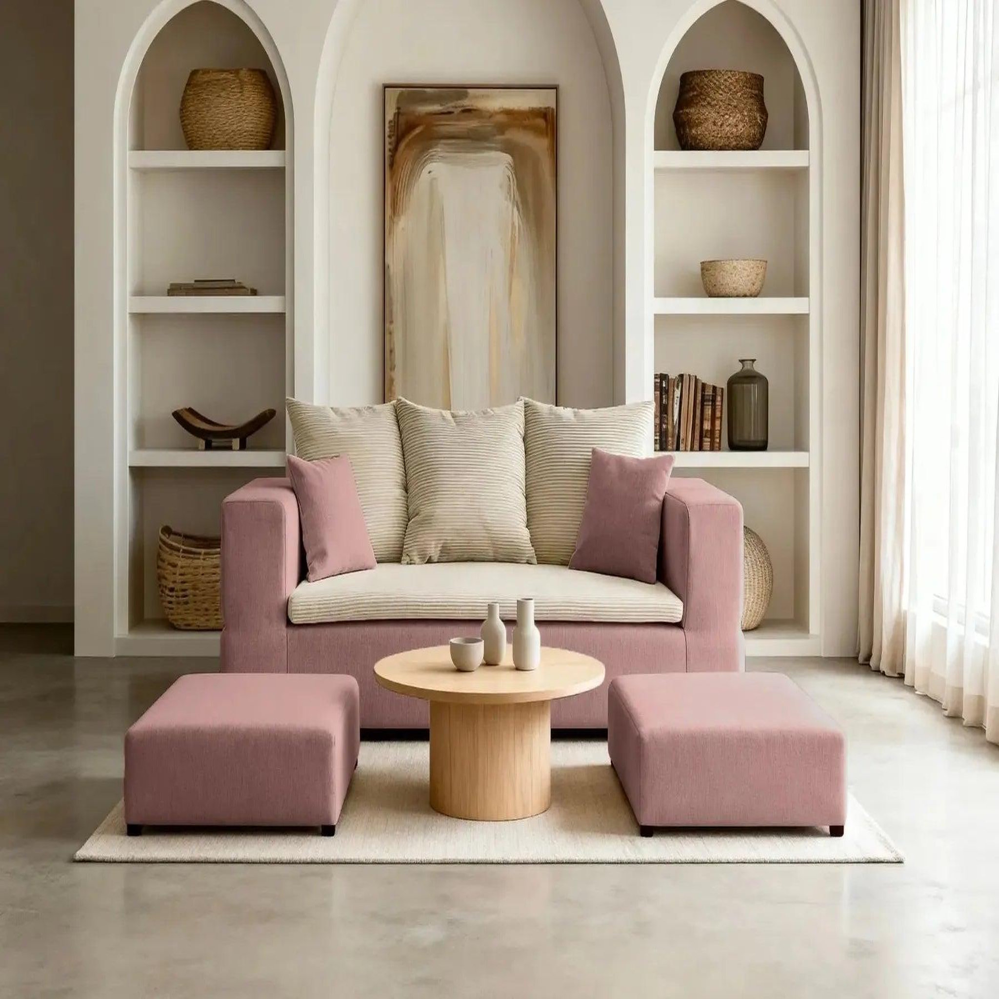 Voir la diapositive 2 : CASANOVA PARIS Ambre - canapé droit convertible bi matière avec deux poufs