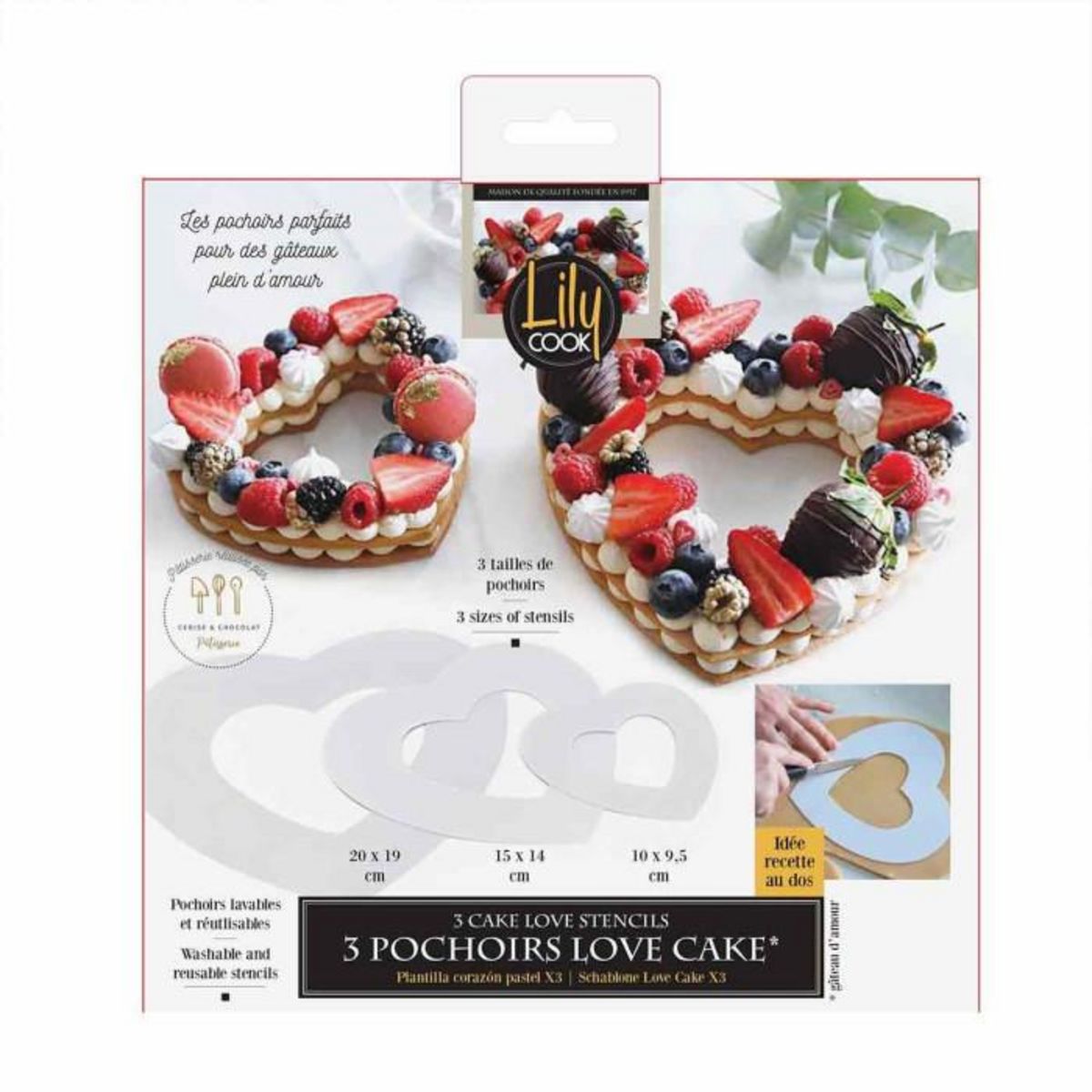 Paris Prix Lot de 3 Pochoirs Cake  Love  20cm Blanc