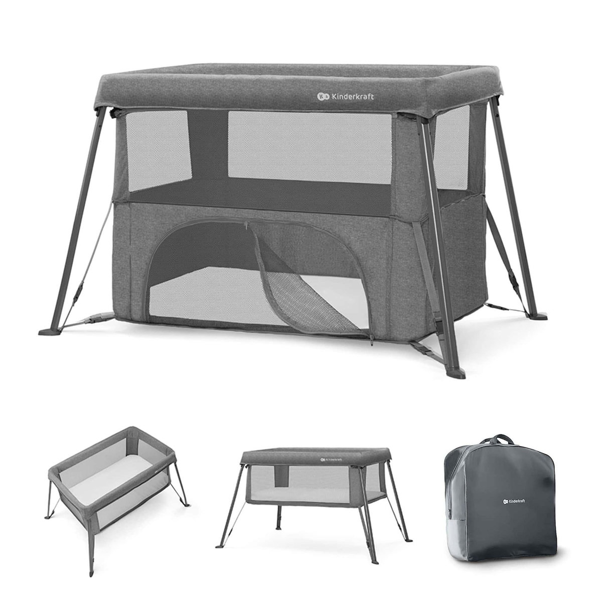 KINDERKRAFT Lit de camping pliant bébé 3 en 1 avec fonction évolutive