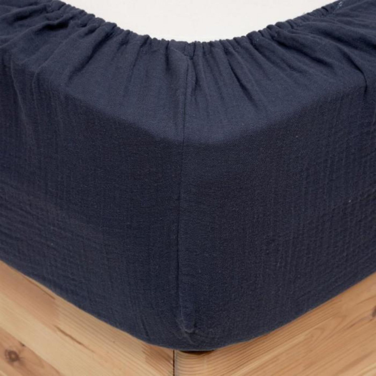 ATMOSPHERA Drap Housse en Gaze de Coton  Flora  140x190cm Bleu