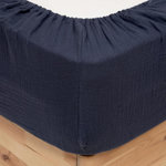 ATMOSPHERA Drap Housse en Gaze de Coton  Flora  140x190cm Bleu