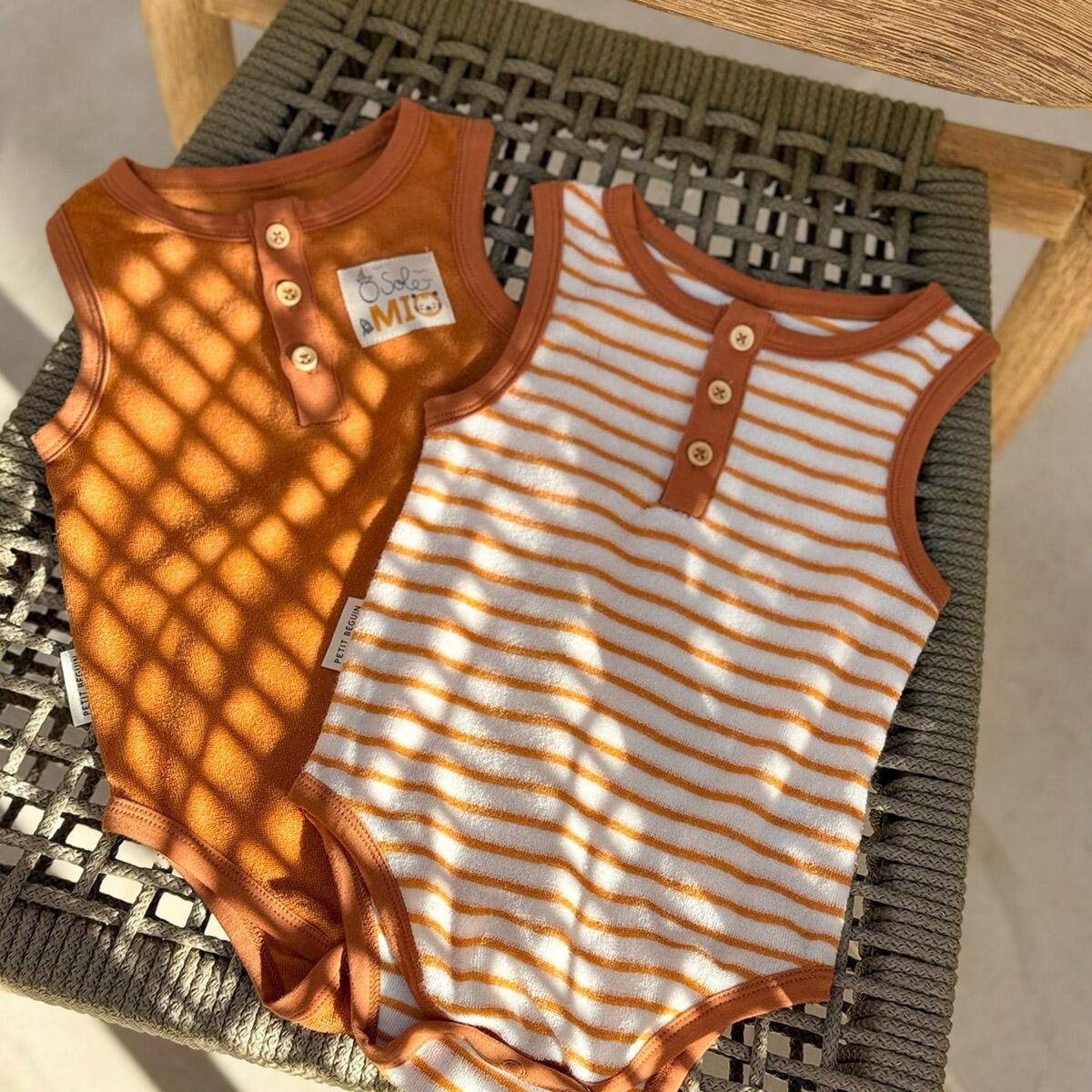 Petit Béguin Lot de 2 bodies bébé sans manches en éponge Mio