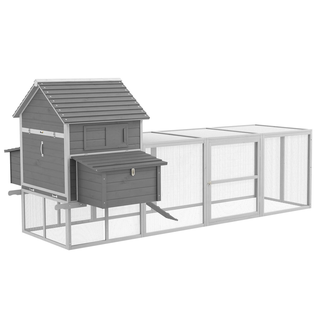 PAWHUT Poulailler cottage cage à poules sur pied dim. 310L x 149l x 149H cm multi-équipement bois sapin gris