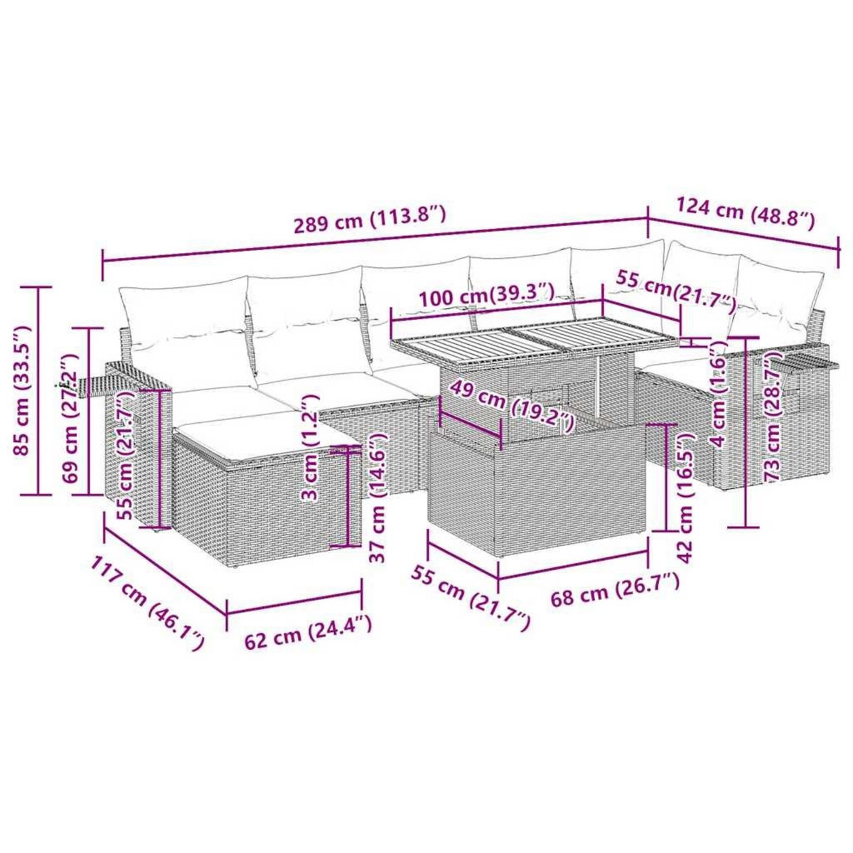 VIDAXL Salon de jardin avec coussins 8 pcs beige resine tressee