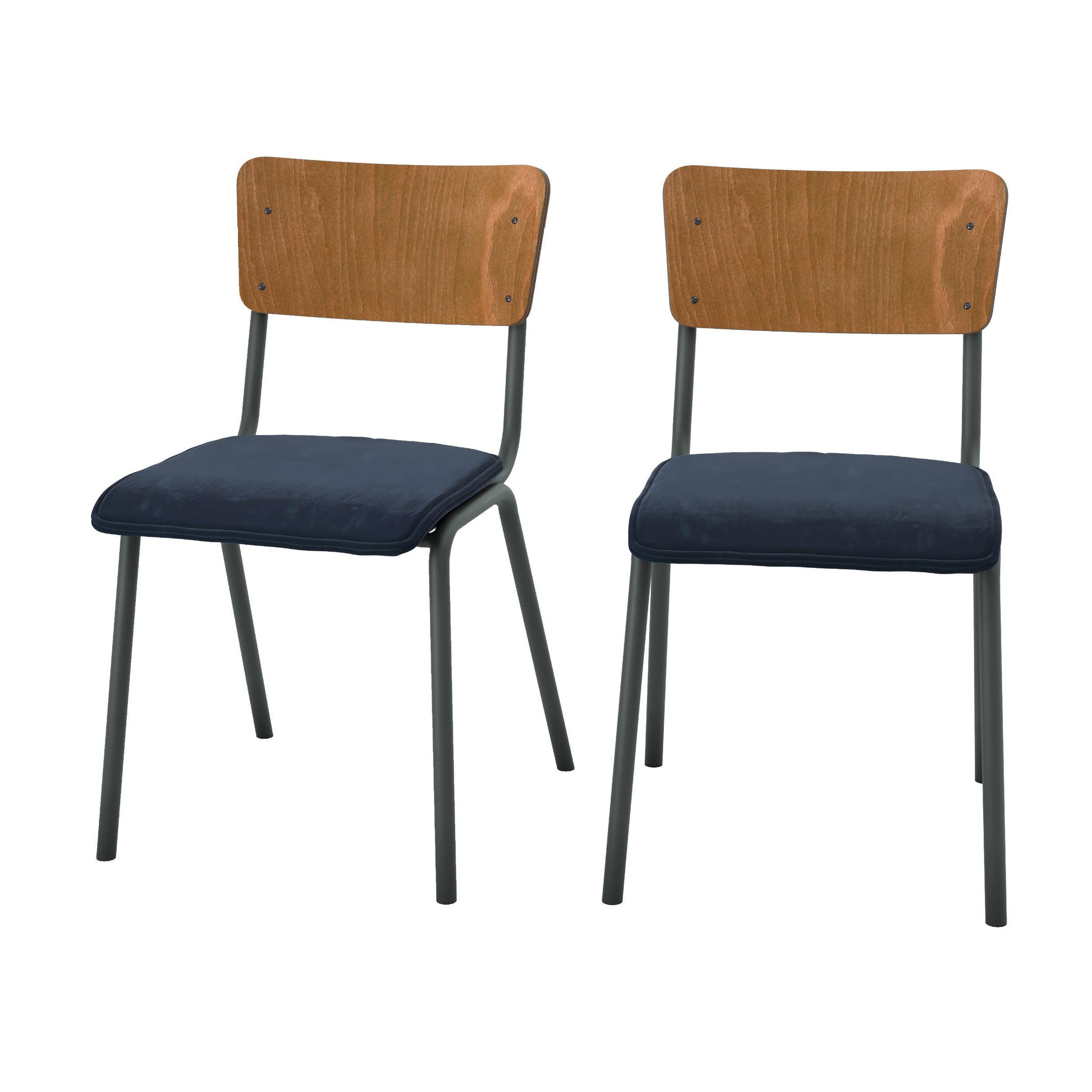 MAISON PAVANE Lot de 2 chaises en bois foncé et velours bleu-nico