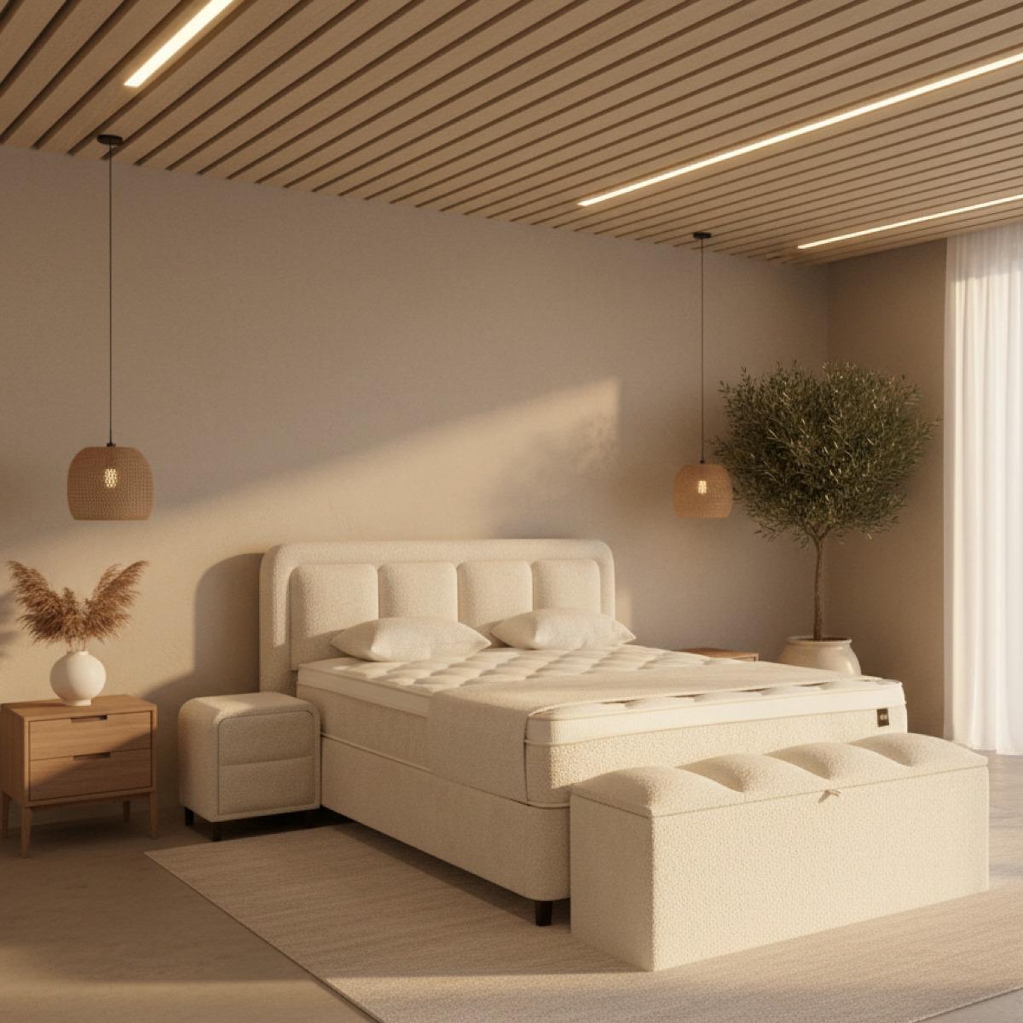 Voir la diapositive 2 : JLC KREATION Lit coffre 140cm en tissu + matelas + surmatelas kapy
