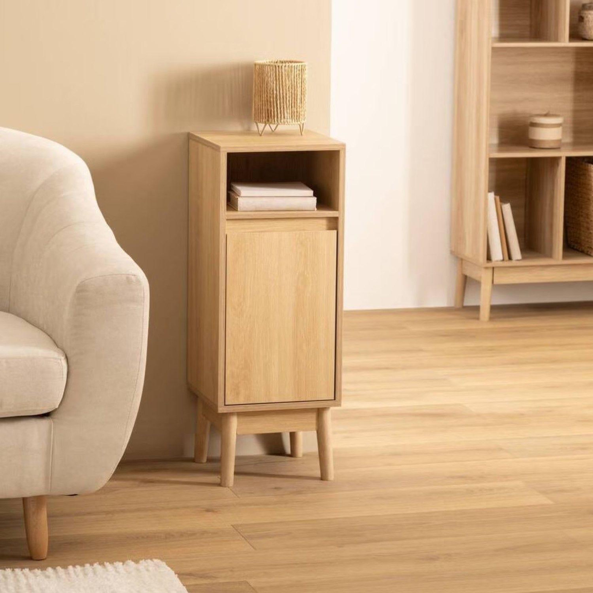 Voir la diapositive 2 : FIVE Meuble bas 1 porte et 1 niche effet bois naturel abana - beige