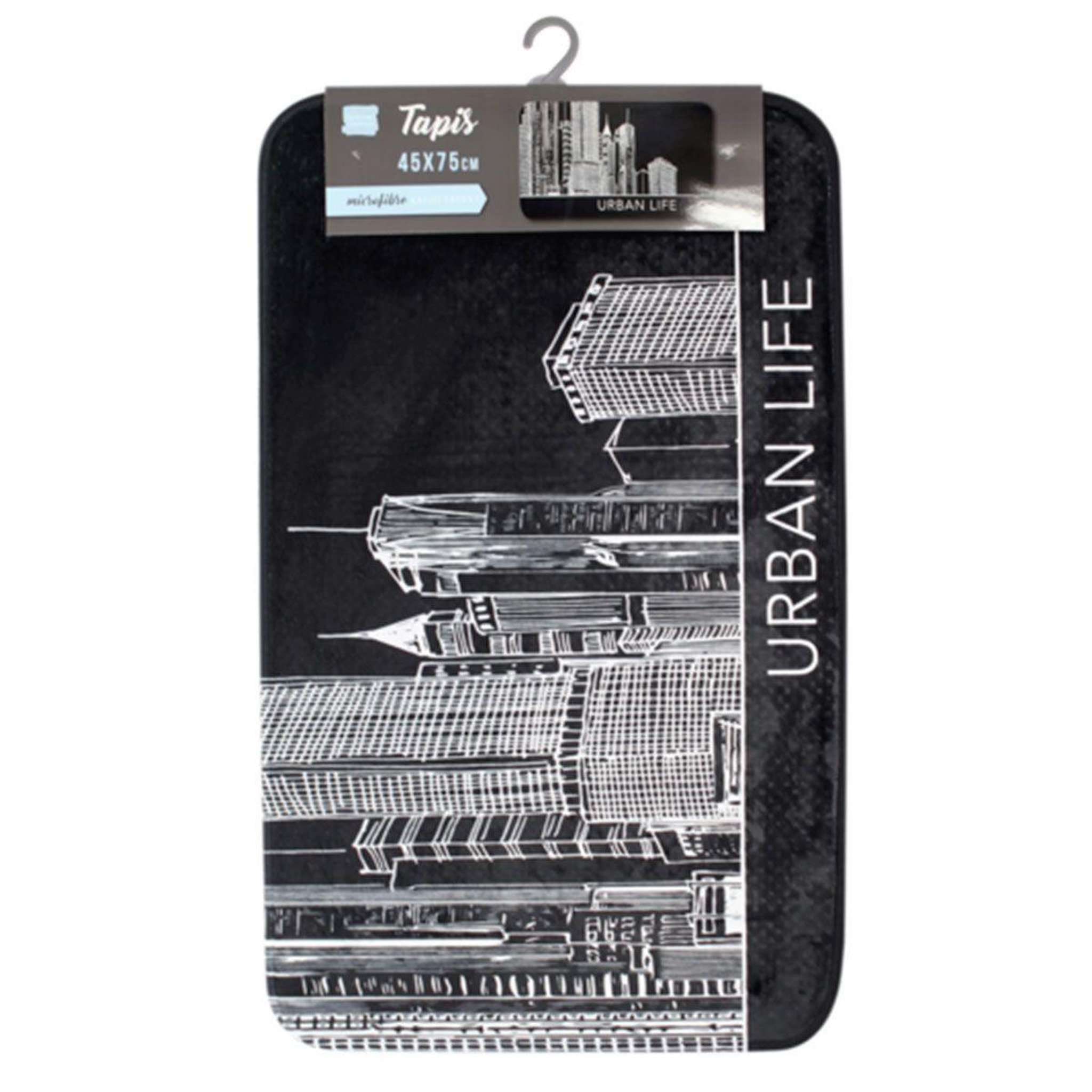 Voir la diapositive 2 : Douceur d'Intérieur Tapis de bain imprimé  central city  45x75cm noir