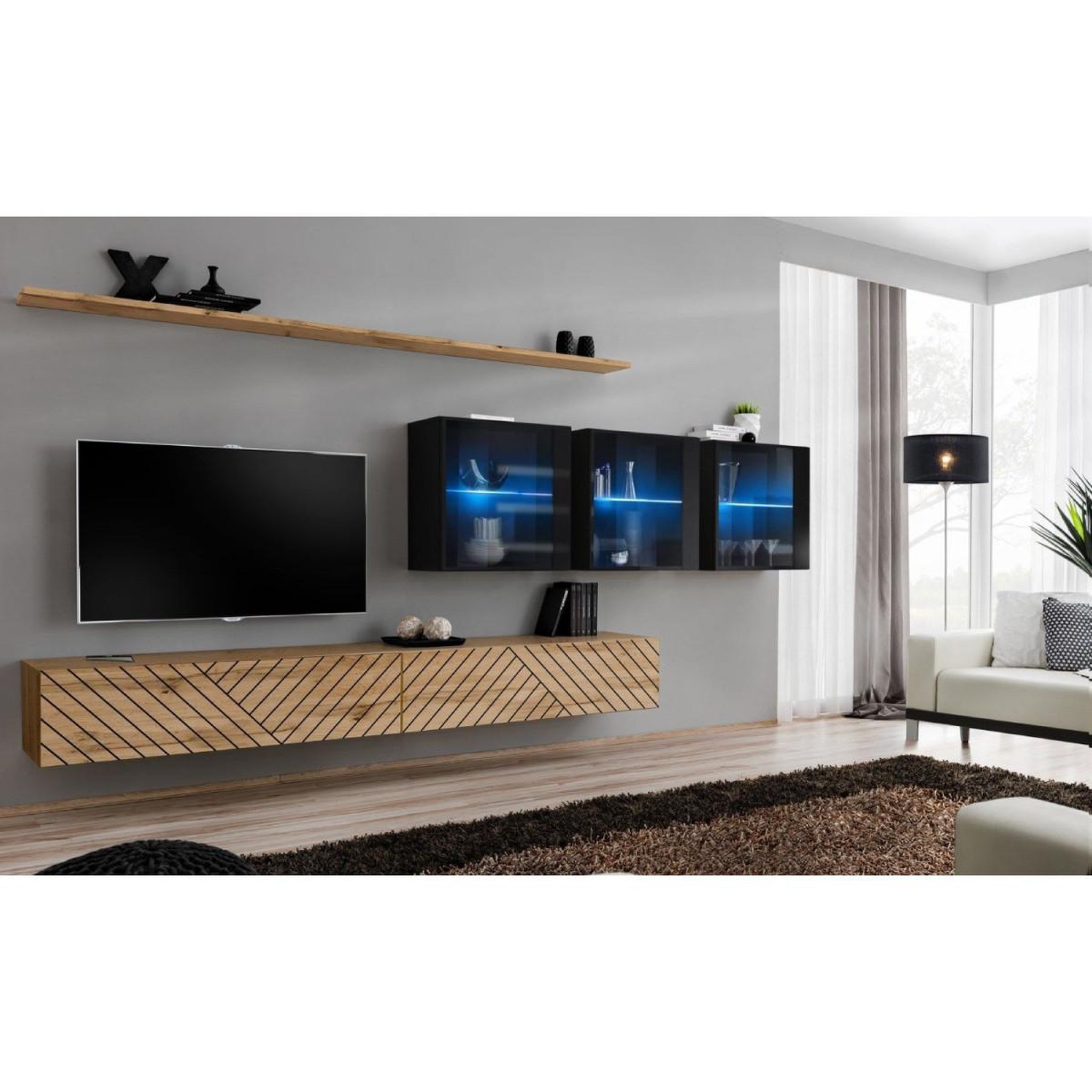 Voir la diapositive 2 : Paris Prix Ensemble meuble tv  switch lamel xvii  340cm naturel & noir