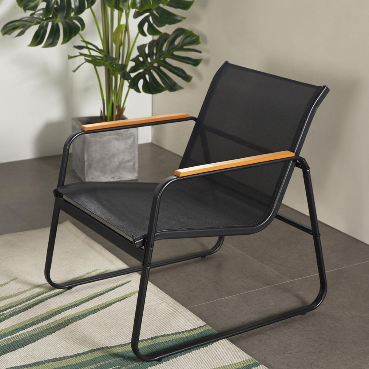 CONCEPT USINE Salon de jardin 4 places en toile de polyester noir AURORA