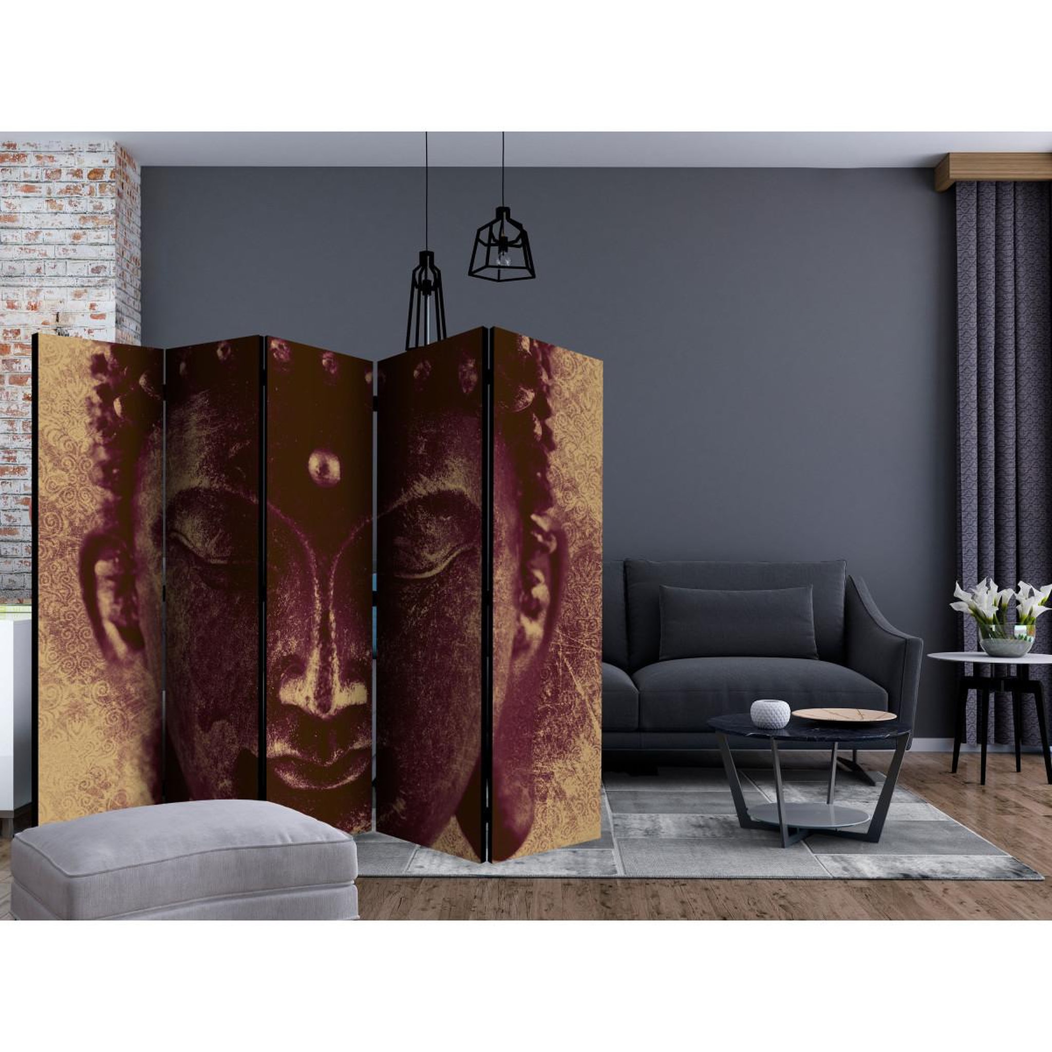 Voir la diapositive 2 : Paris Prix Paravent 5 volets  wise buddha  172x225cm