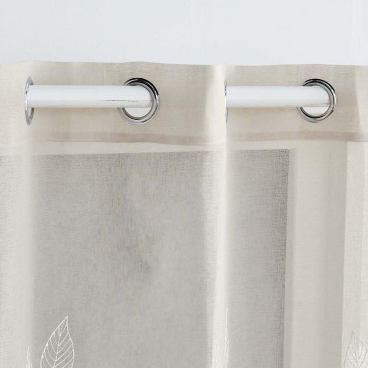 Paris Prix Rideau Voilage à Œillets Brodés  Berry  140x280cm Taupe