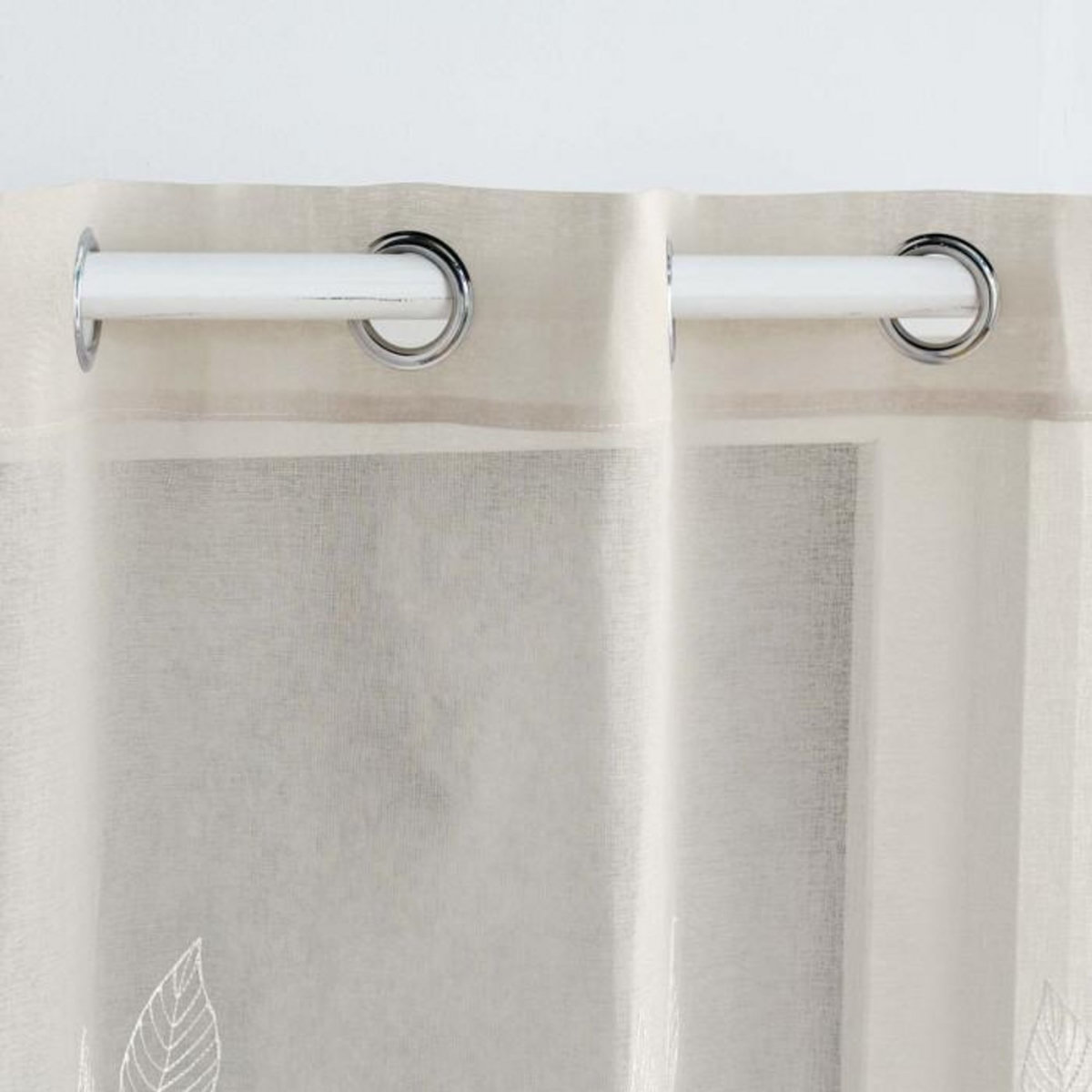 Paris Prix Rideau Voilage à Œillets Brodés  Berry  140x280cm Taupe