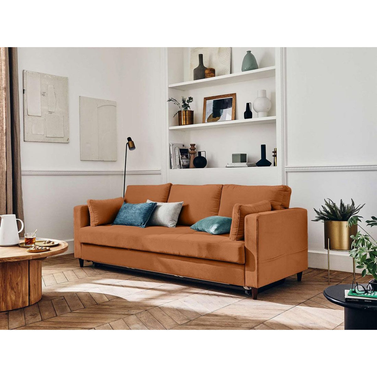 LISA DESIGN Anna - canapé droit 3 places convertible avec poche en velours