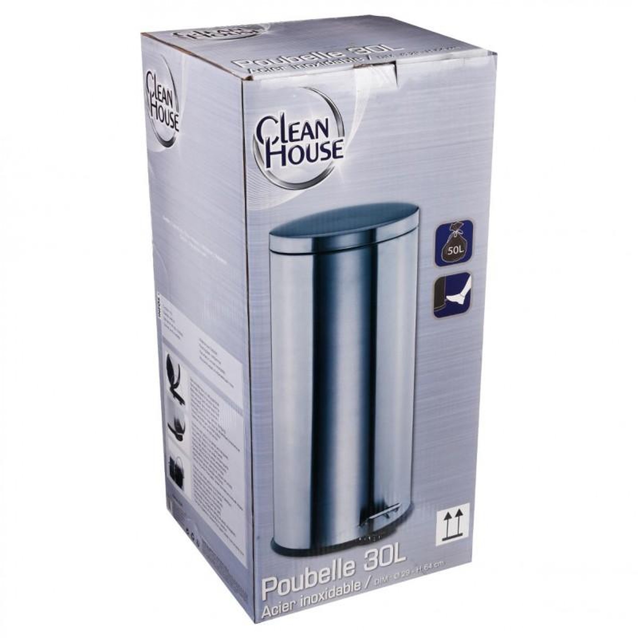 Voir la diapositive 6 : FIVE Poubelle Ronde  Inox Brossé  30L Argent