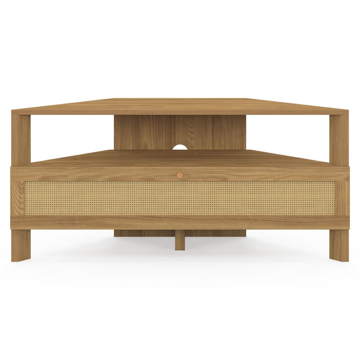 ID MARKET Meuble TV 100 cm d'angle HANAE 1 porte effet naturel cannage