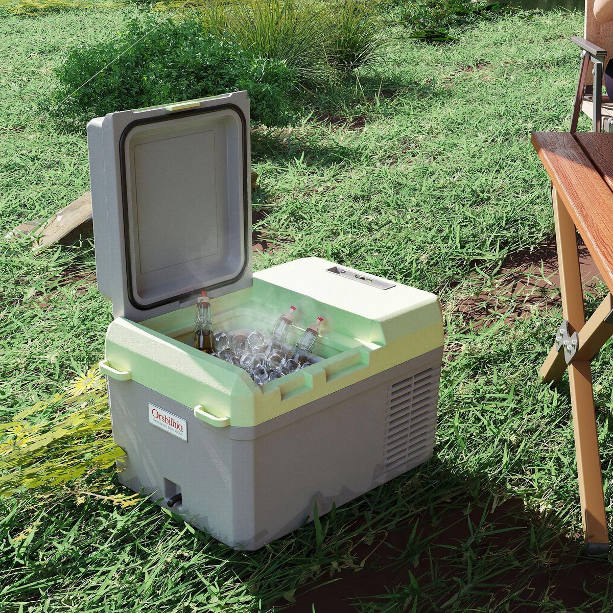 OUTSUNNY Glacière électrique voiture à compression 12L - réfrigérateur voiture congélateur 12/24V 60W max 2 modes gris vert