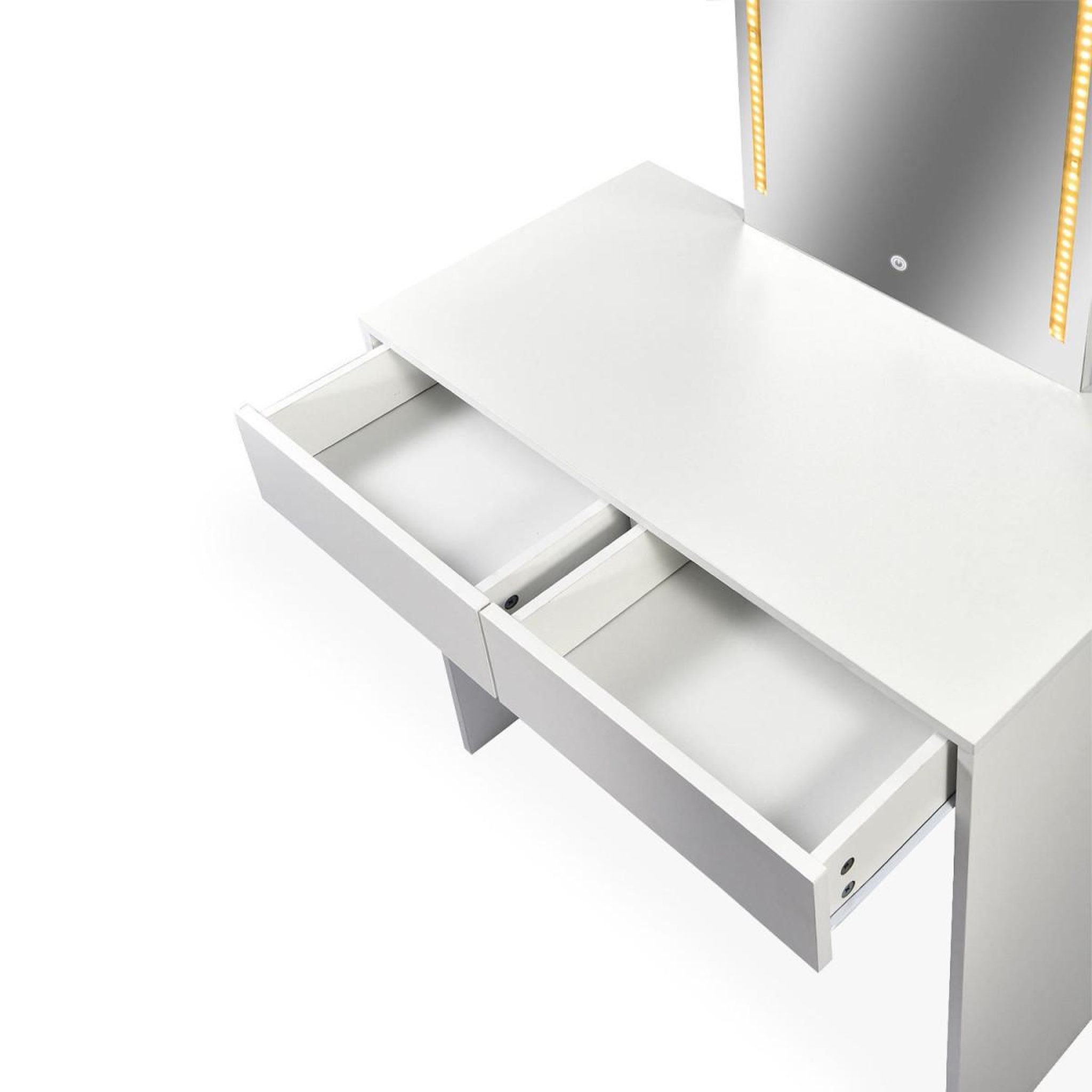 Voir la diapositive 4 : Paris Prix Coiffeuse 2 tiroirs avec miroir led  talia  136cm blanc