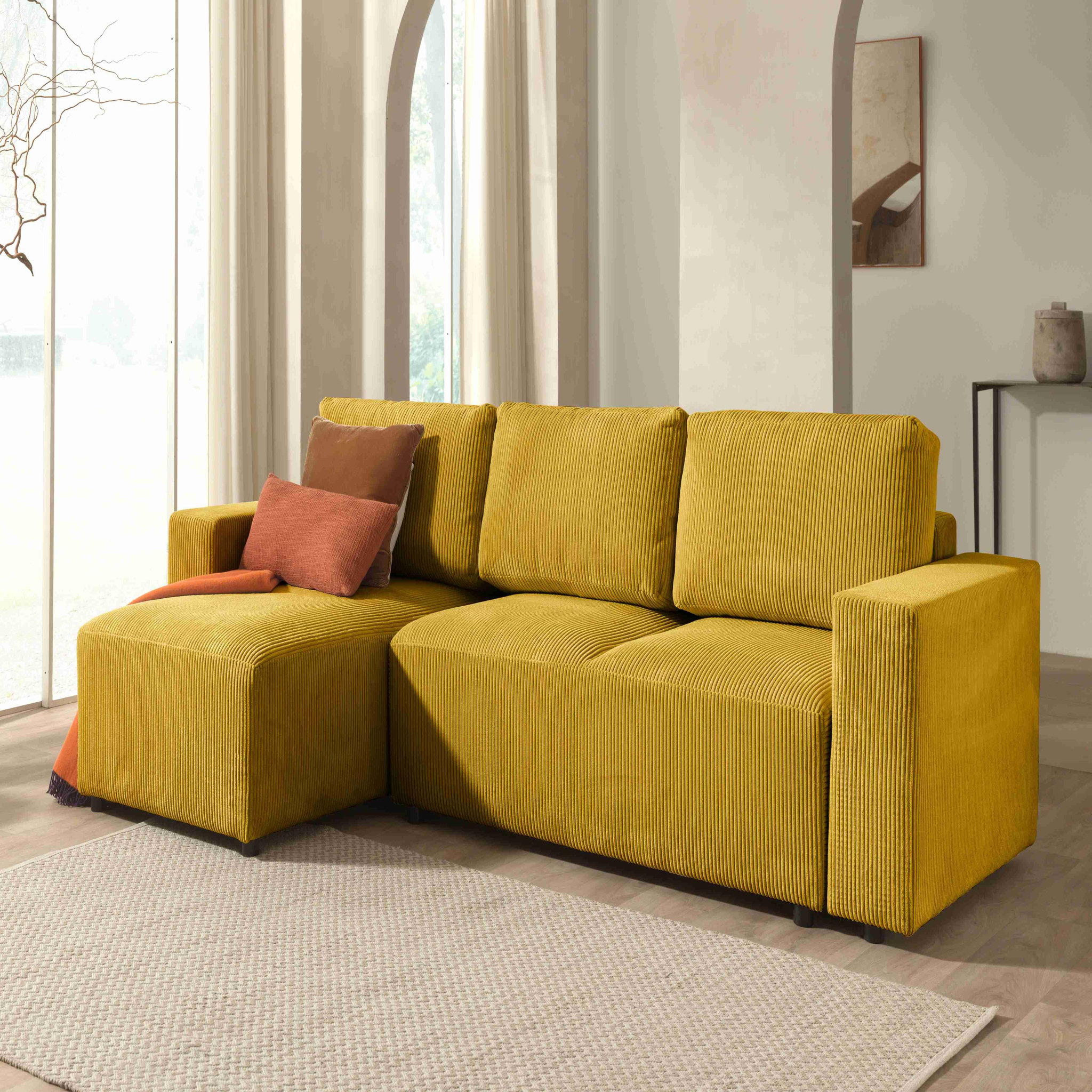 Voir la diapositive 2 : LISA DESIGN Livy - canapé d'angle convertible et coffre - réversible - en velours côtelé - 4 places