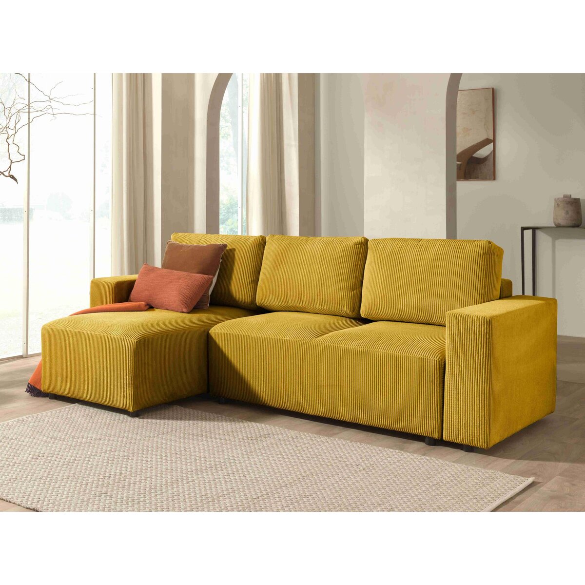 LISA DESIGN Livy - canapé d'angle convertible et coffre - réversible - en velours côtelé - 4 places