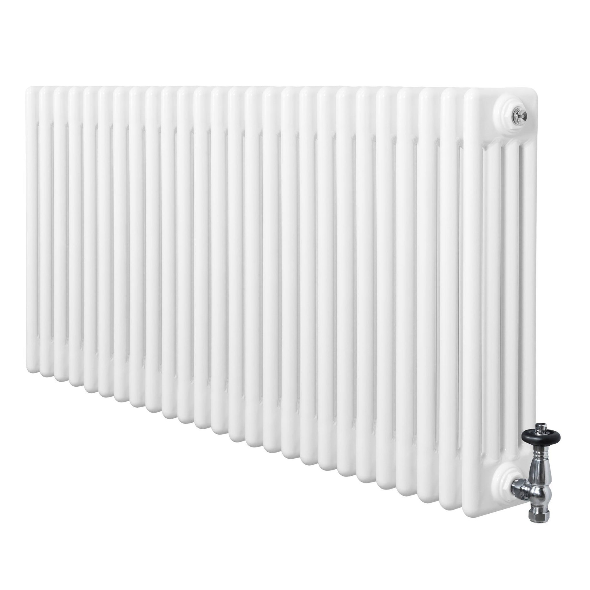 MONSTERSHOP Radiateur traditionnel à 4 colonnes & vannes - 600 x 1190 mm. Coloris disponibles : Blanc, Gris, Noir