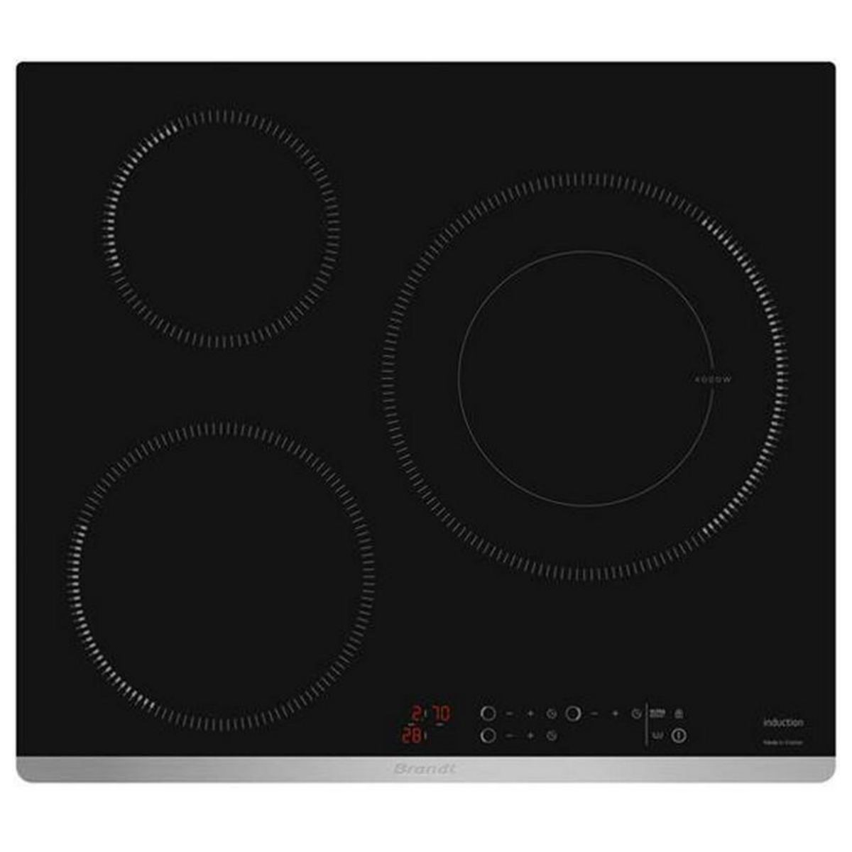 BRANDT Table de cuisson induction 60cm 3 feux 7400w noir - bpi1639kx