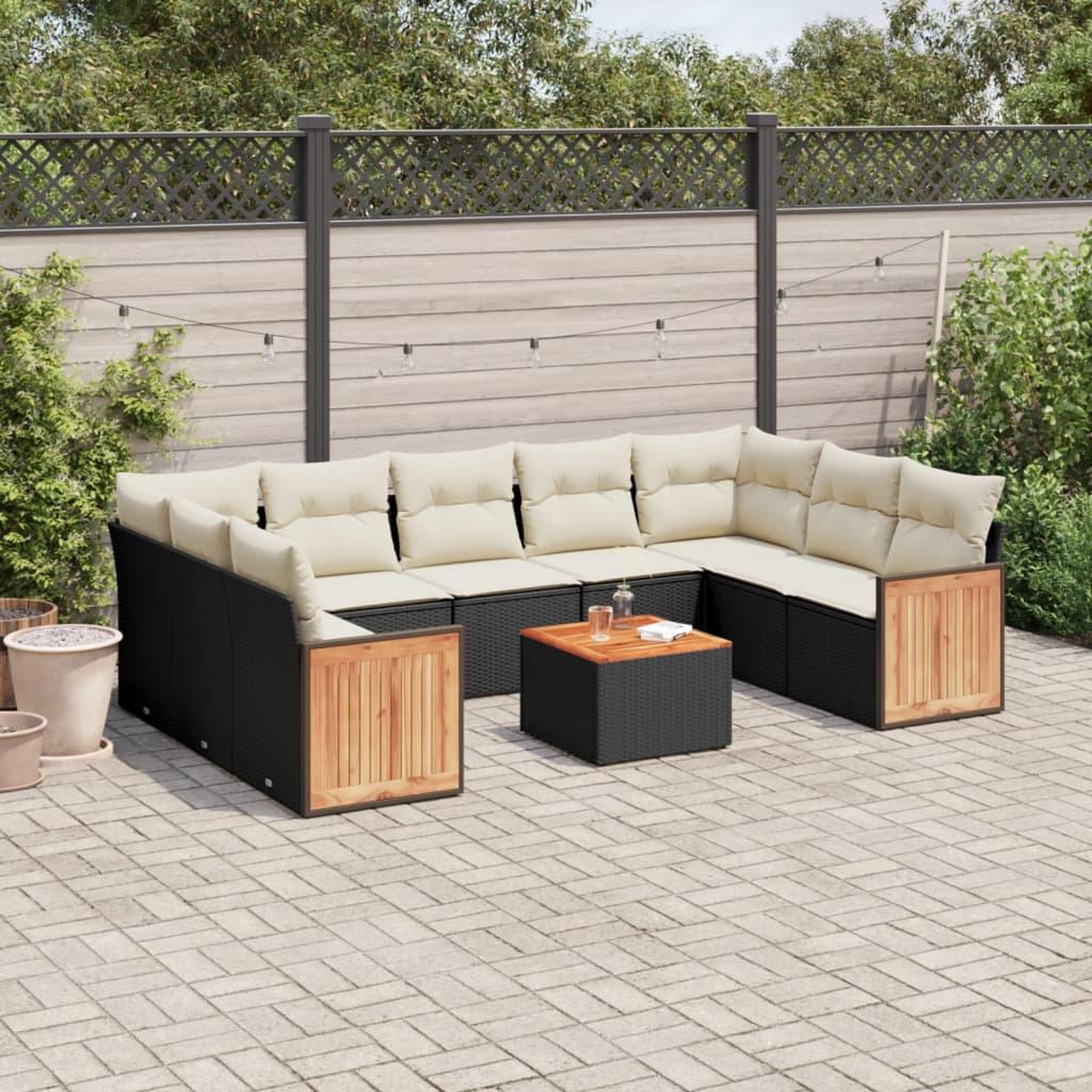 VIDAXL Salon de jardin 10 pcs avec coussins noir resine tressee