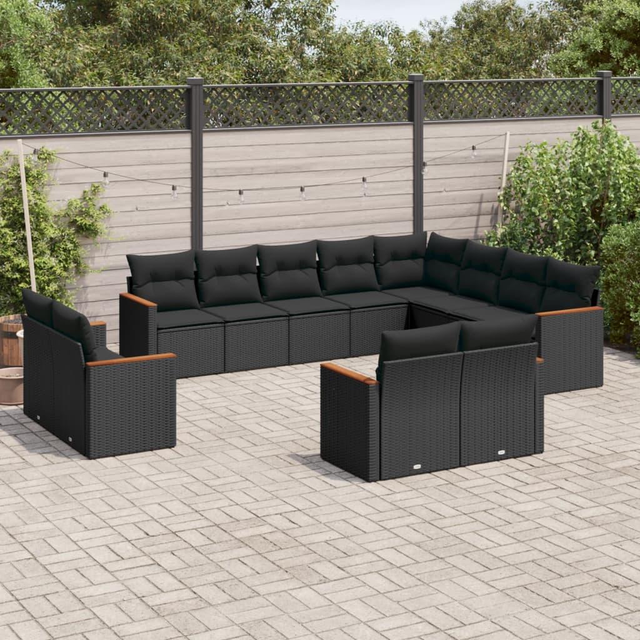 VIDAXL Salon de jardin 12 pcs avec coussins noir resine tressee
