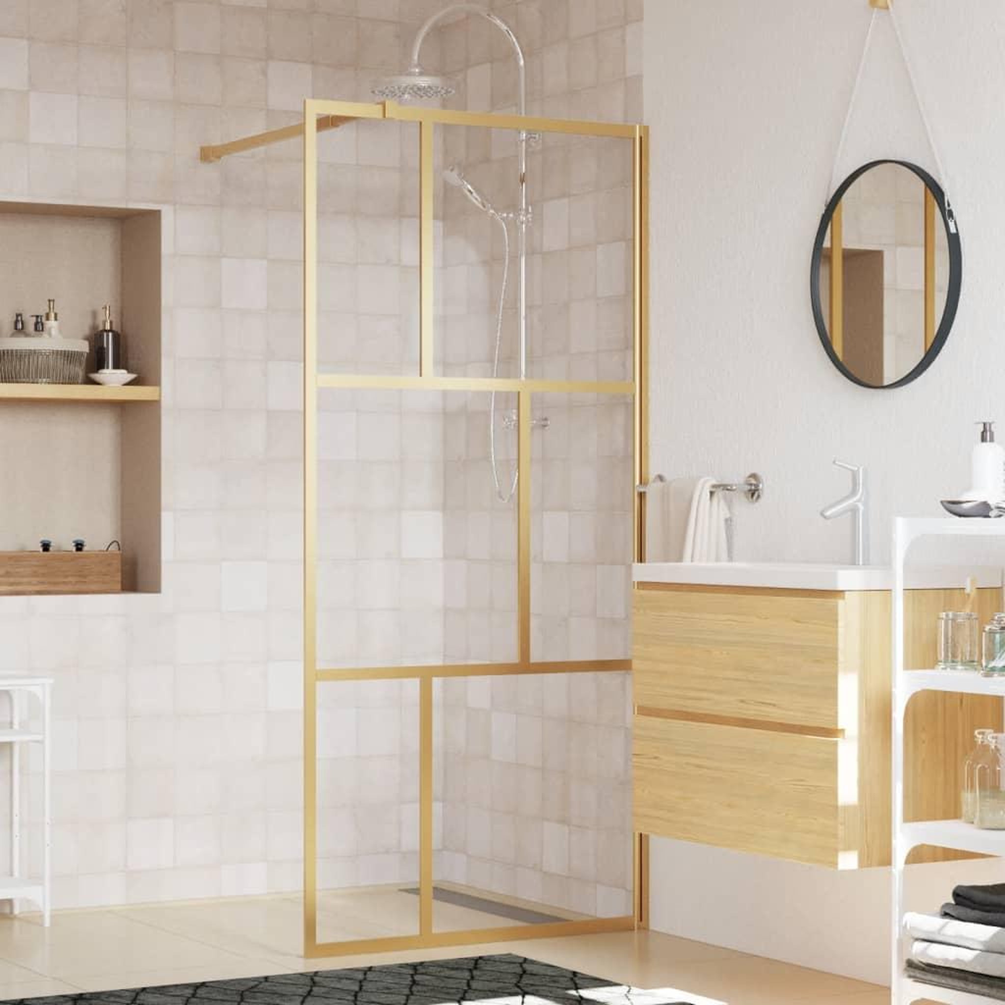 VIDAXL Paroi de douche avec verre ESG transparent dore 90x195 cm