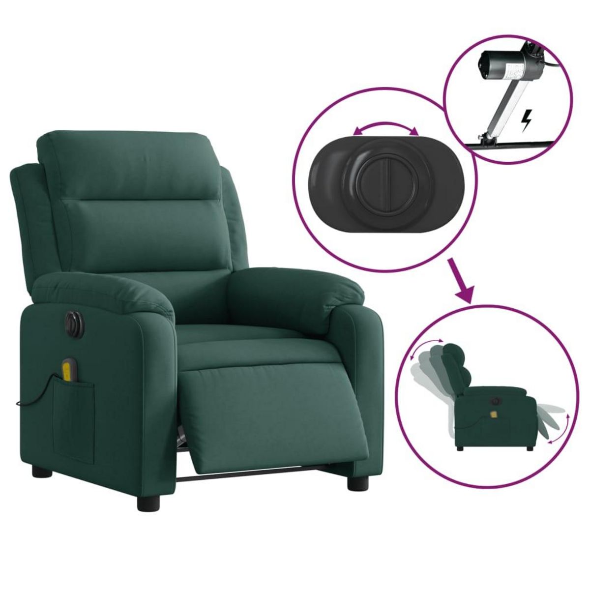 VIDAXL Fauteuil inclinable de massage electrique vert fonce velours