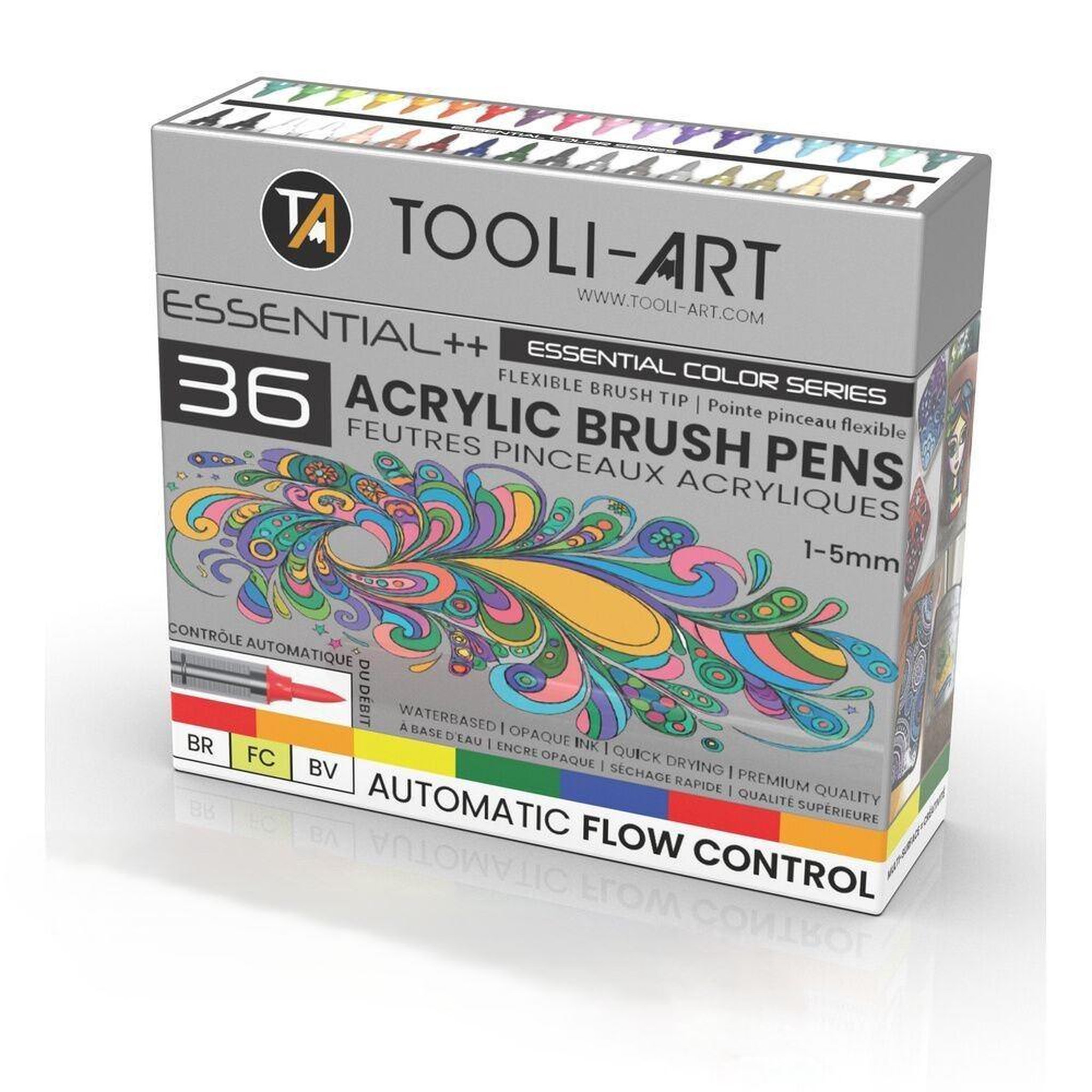 Marqueurs acryliques en pinceau flexible 36 couleurs avec contrôle automatique du flux