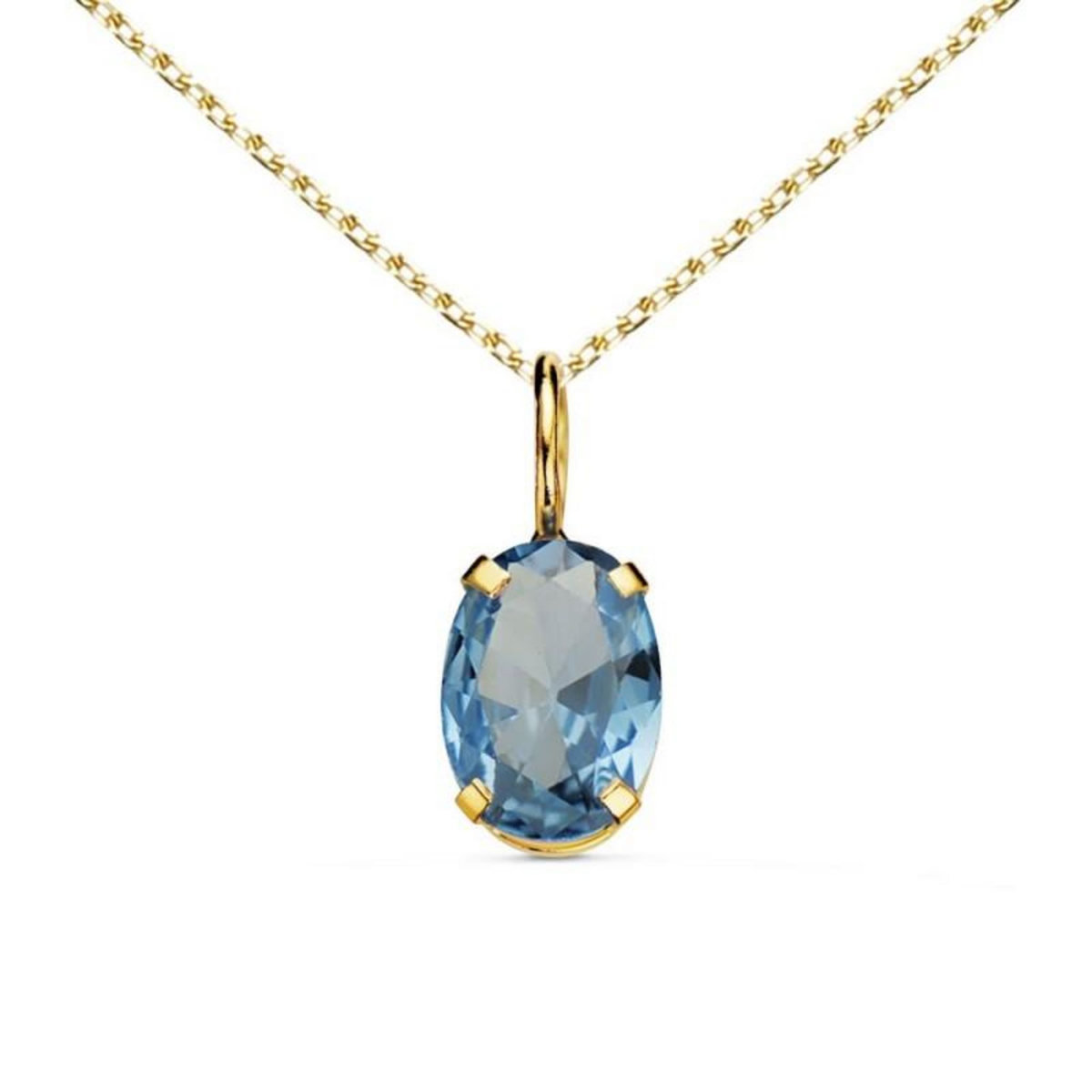 L'ATELIER D'AZUR Collier - Pendentif Or Jaune 18 Carats 750/000 - Zirconium Bleu Topaze - Chaine Dorée