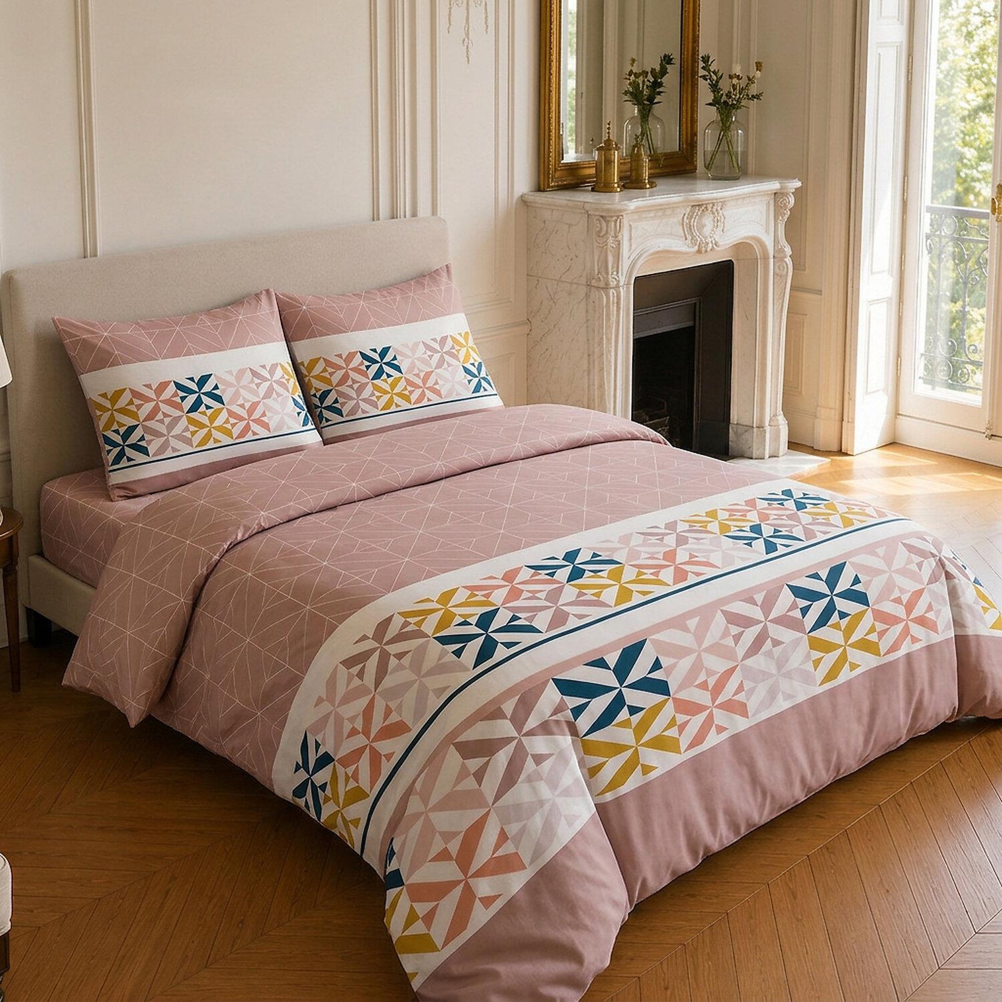 Voir la diapositive 2 : Home collection Parure housse de couette imprimée 100% coton 57 fils - blueberry