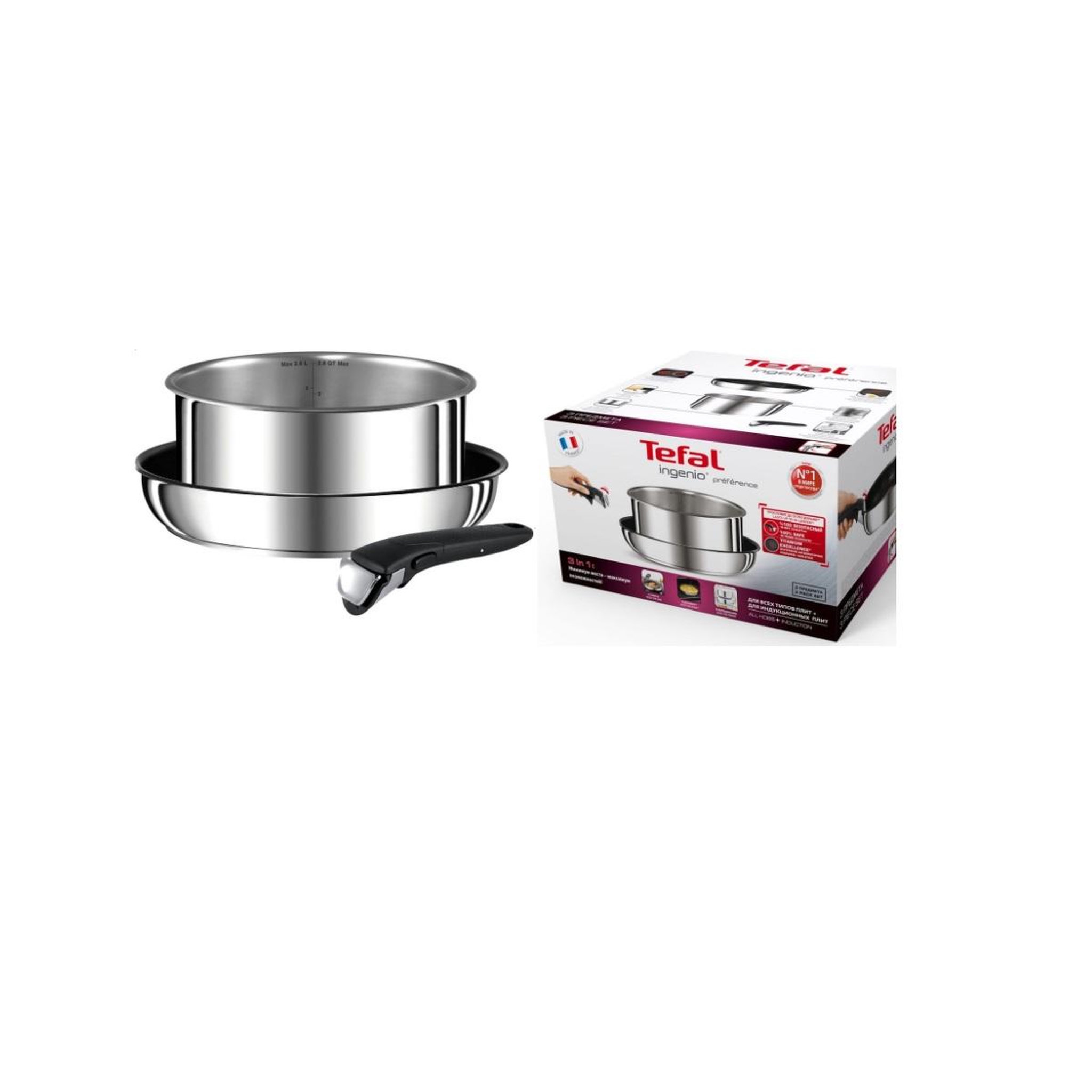 Voir la diapositive 2 : TEFAL Lot de poêle 24cm + casserole 20cm  + poignée - l9408672