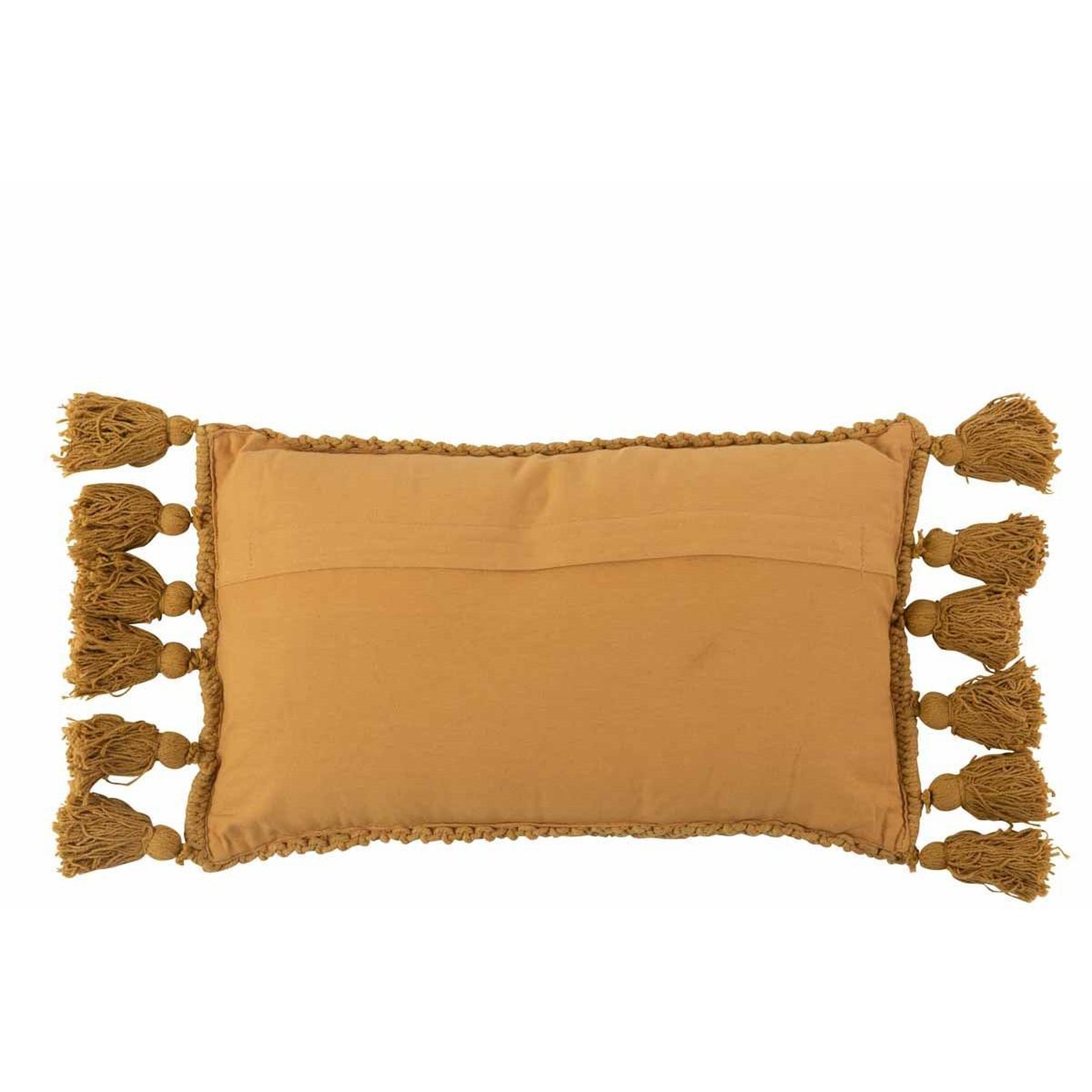Voir la diapositive 2 : J-LINE Coussin déco à pompons  floche  30x60cm ocre