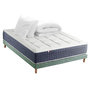 Voir la diapositive 1 : IDLITERIE Ensemble Matelas Ressort 7 zones + Mémoire de forme + Sommier KING STYLE + couette + oreillers - Fabriqué en France