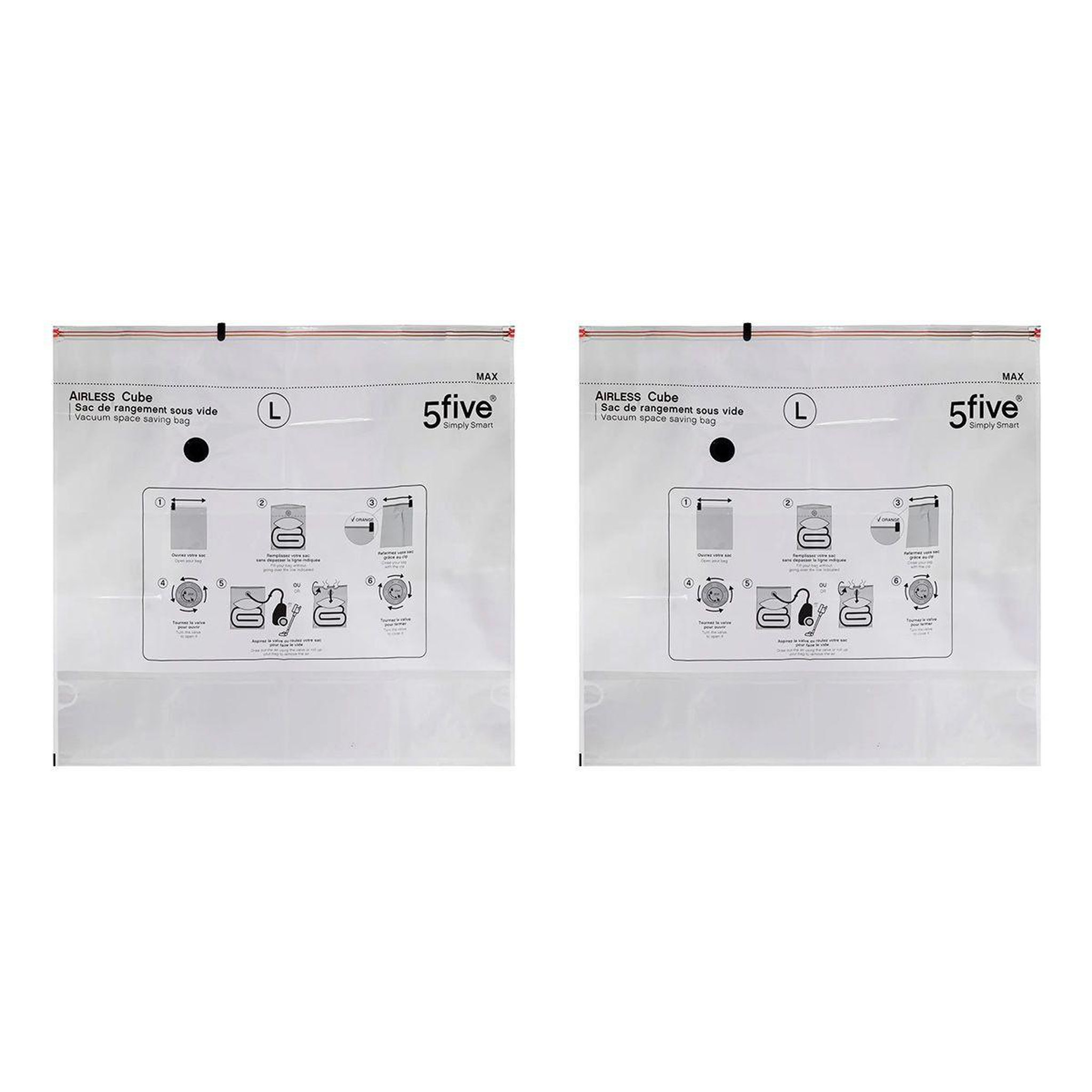FIVE Lot de 2 sacs compresseurs  airless l  104cm transparent