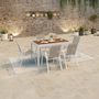 Voir la diapositive 4 : ID MARKET Salon de jardin NOUMEA extensible table 135/270 cm plateau verre trempé effet bois et 12 chaises empilables blanc et bois