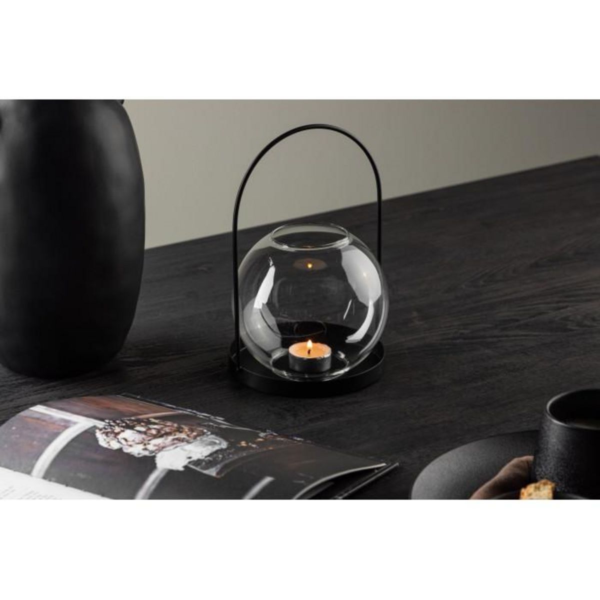 Paris Prix Lanterne Design en Verre  Flora  14cm Noir