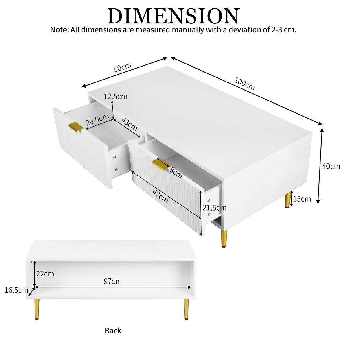 MERAX Table Basse Avec 2 Tiroirs Blanc