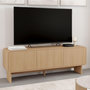 Voir la diapositive 2 : ID MARKET Meuble TV 140 cm CAPUCINE 3 portes façon hêtre design arrondi