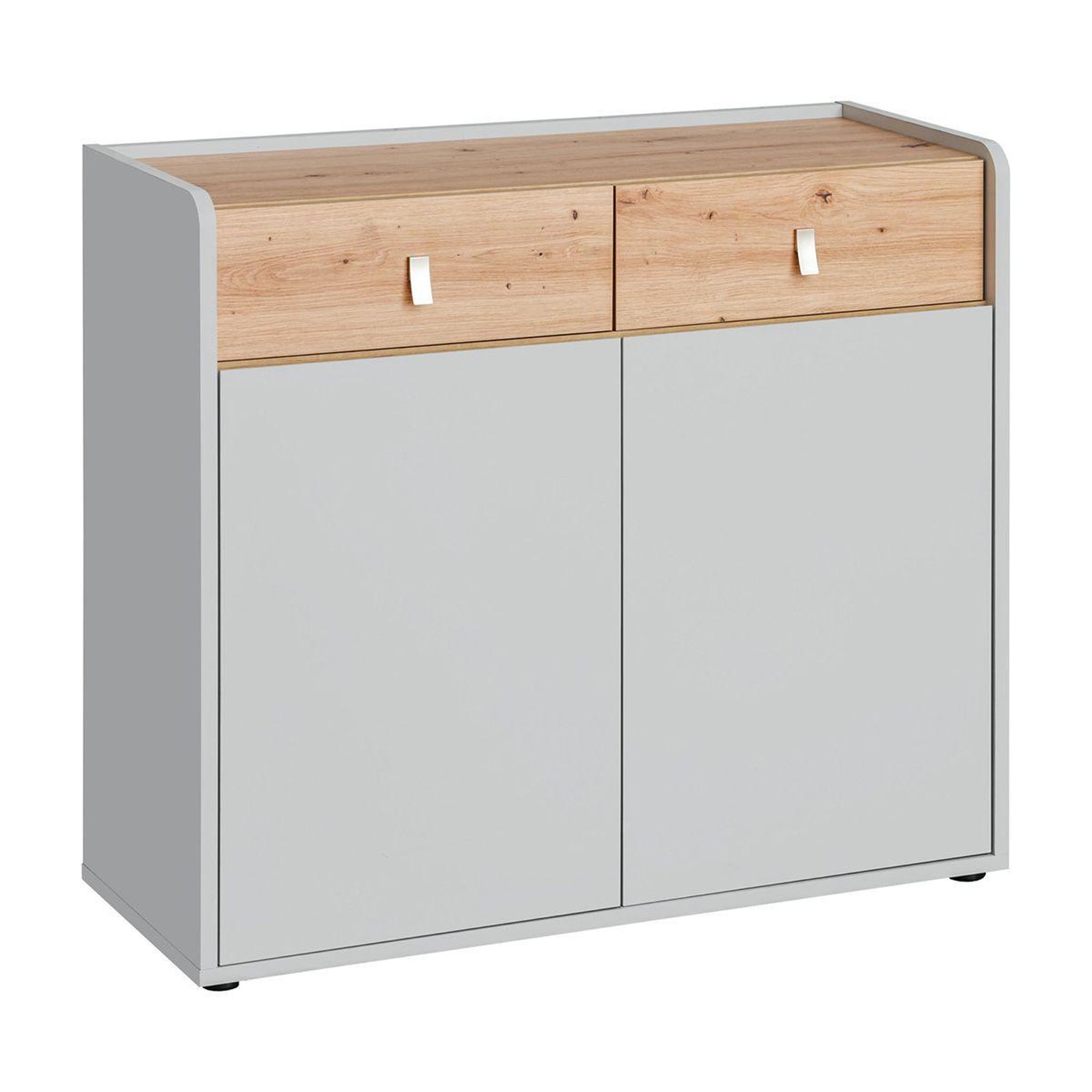Voir la diapositive 1 : Paris Prix Buffet 2 Portes & 2 Tiroirs  Vivero  94cm Gris & Naturel