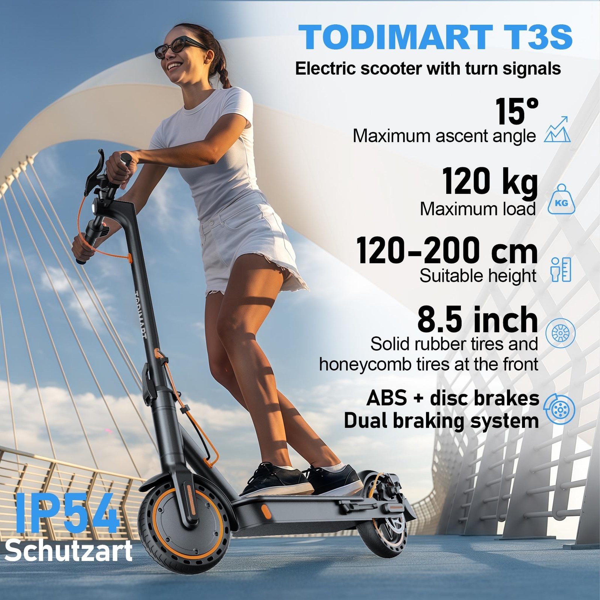 Voir la diapositive 3 : TODIMART Trottinette électrique todimart t3s, 25 km/h, clignotants, contrôle via application, noire