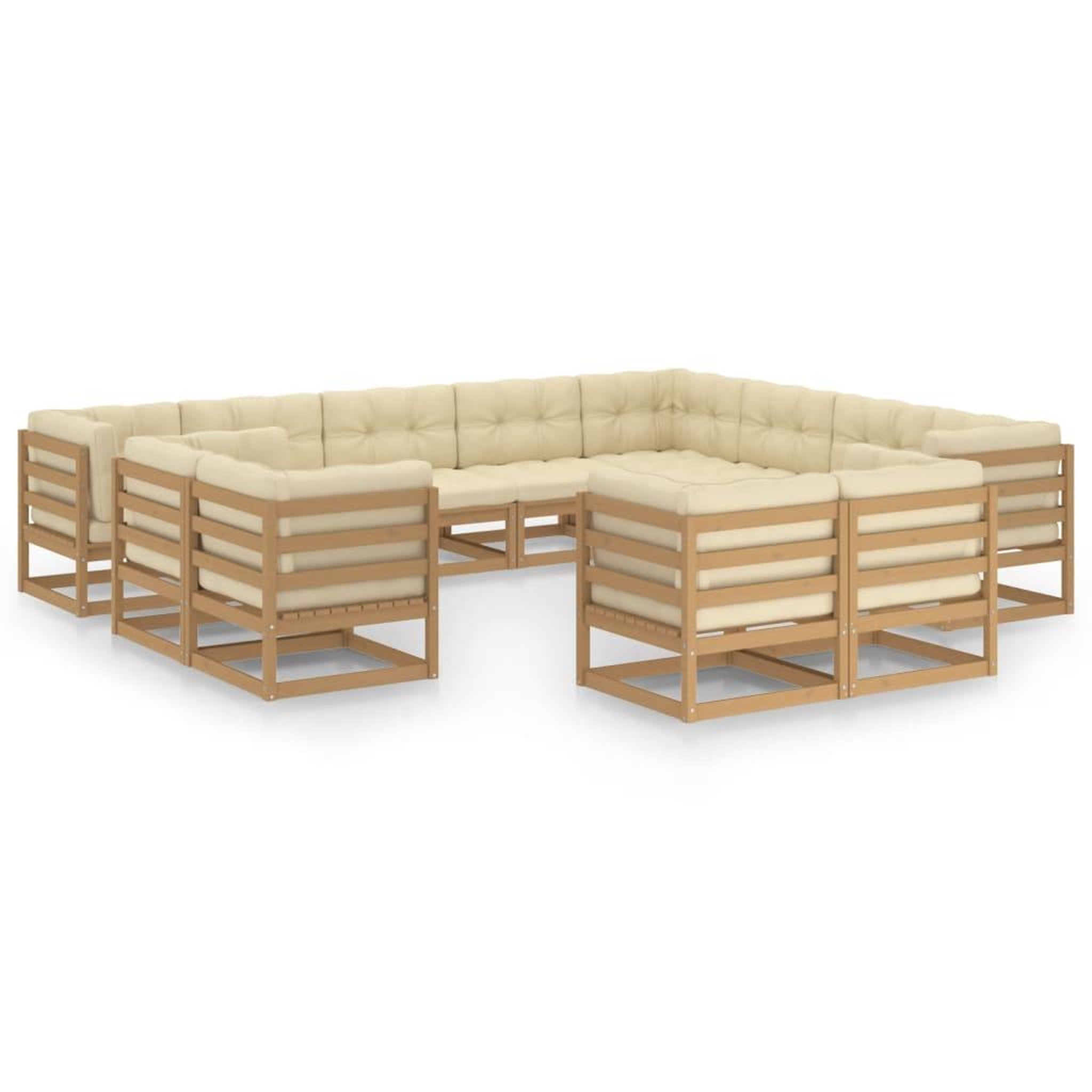 Voir la diapositive 2 : VIDAXL Salon de jardin 12 pcs avec coussins marron miel bois de pin