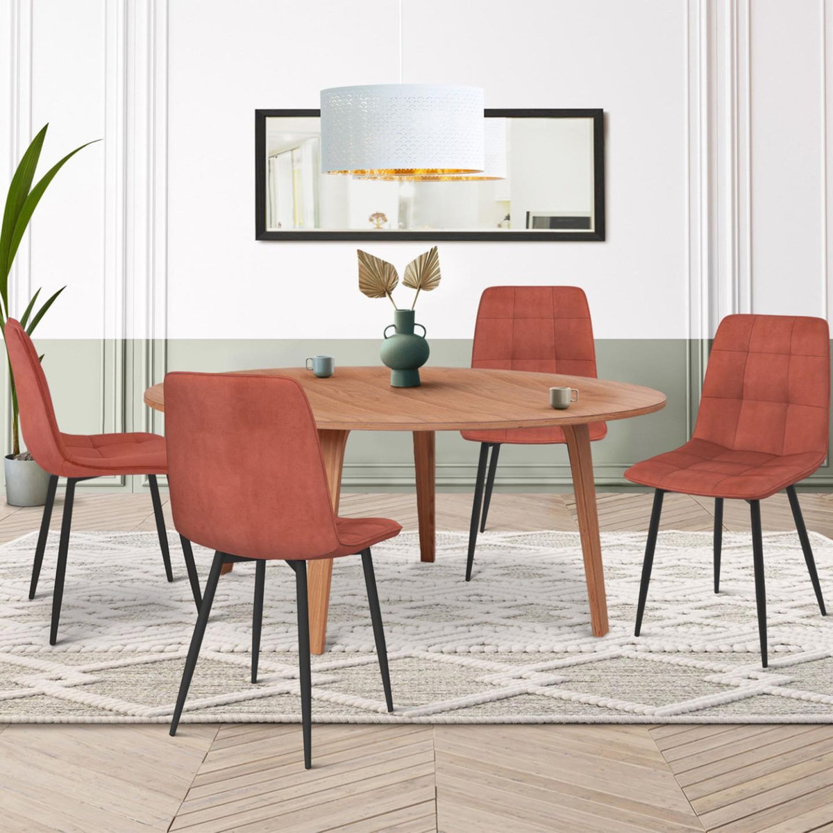 ID MARKET Lot de 4 chaises MILA en velours terracotta pour salle à manger