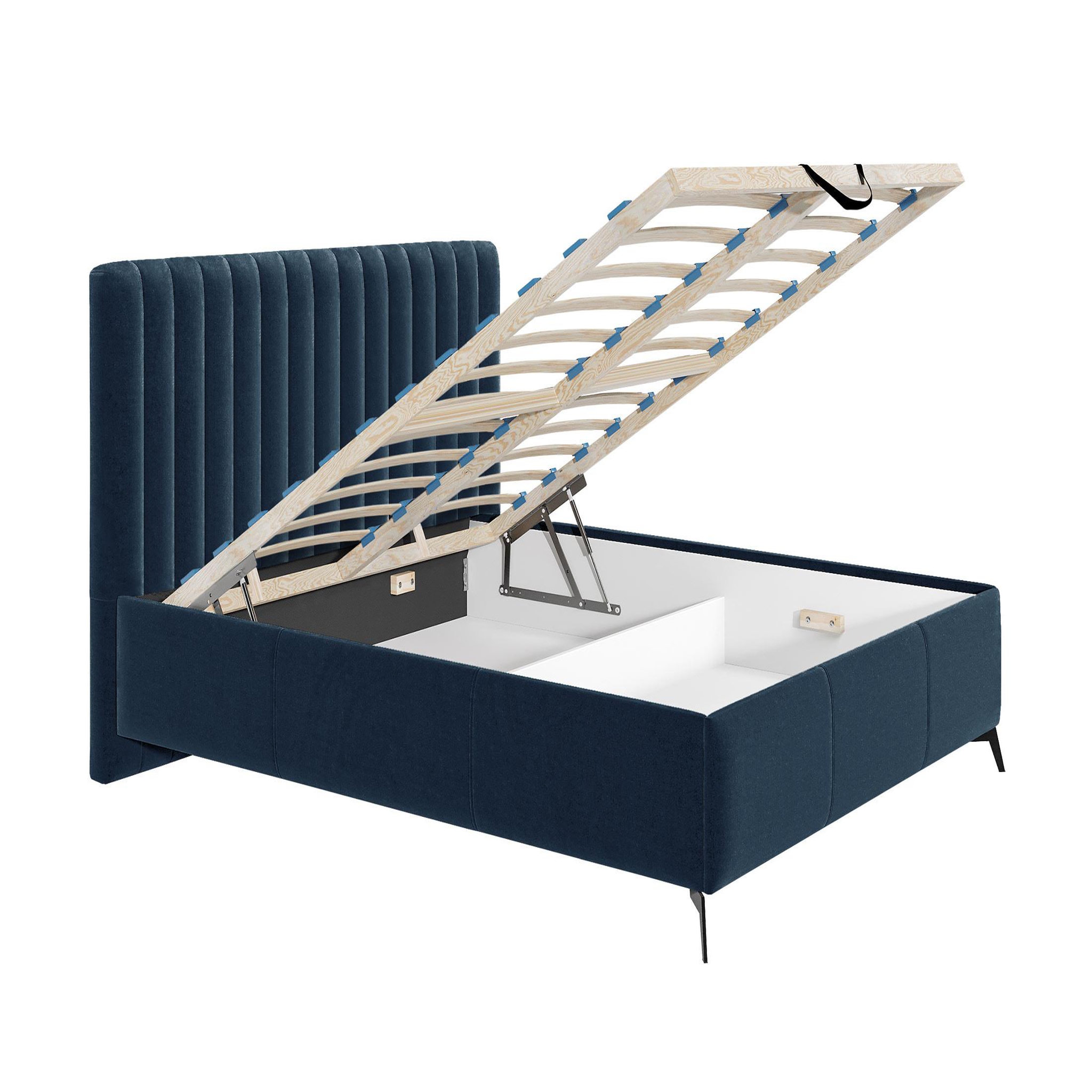 Voir la diapositive 2 : BEST MOBILIER Mendoza - lit coffre - 140x200 - sommier inclus - en velours