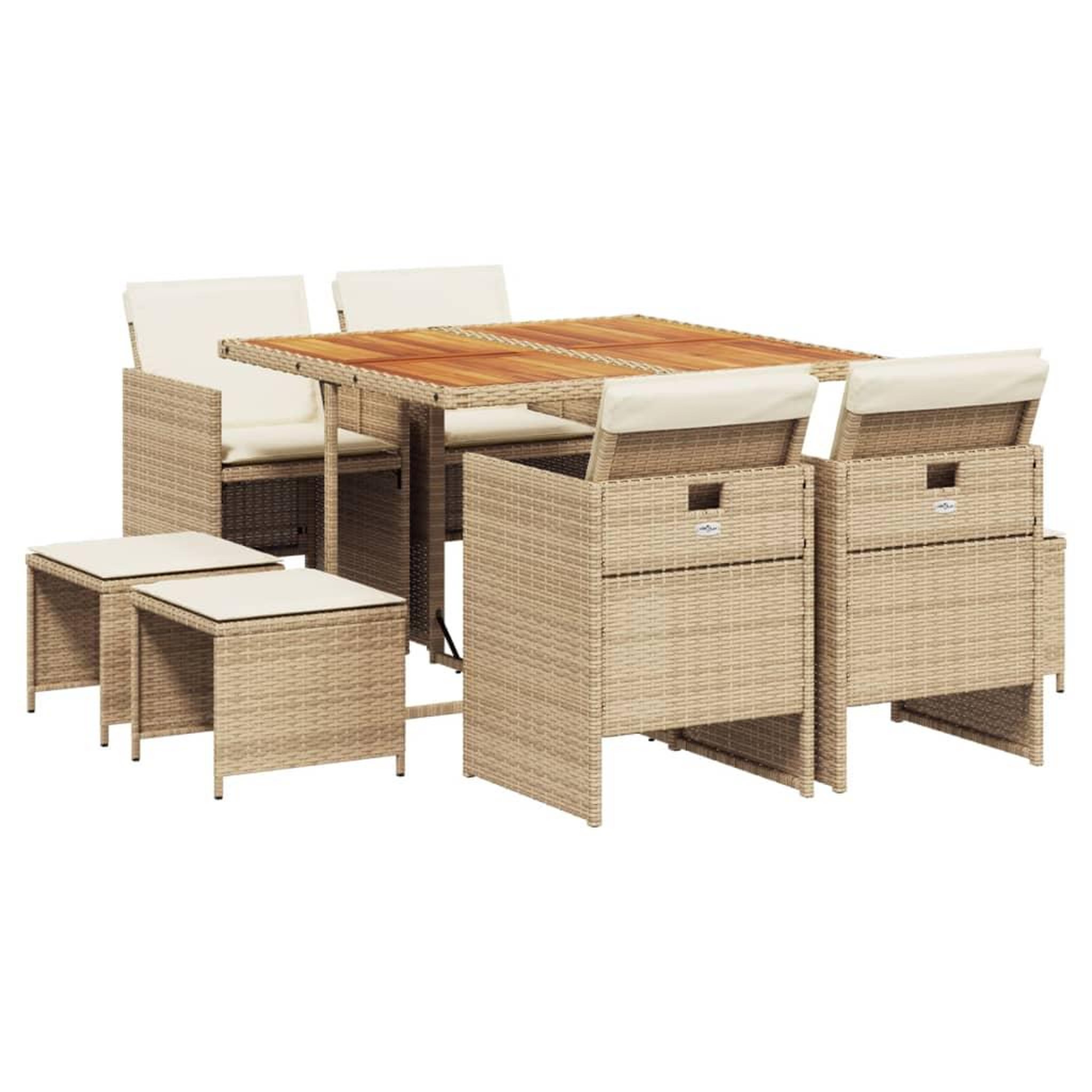 Voir la diapositive 2 : VIDAXL Ensemble a manger de jardin et coussins 9 pcs beige Poly rotin